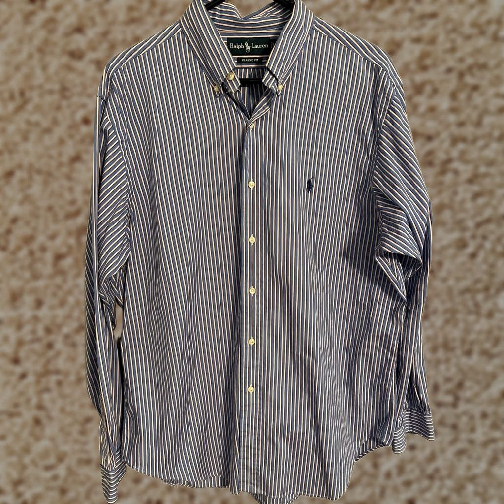 Polo Ralph Lauren Polo Ralph Lauren Classic Fit Blue Striped L/S Button Up Shirt Men's 16.5 34/35 Size US XL / EU 56 / 4 - 1 Thumbnail
