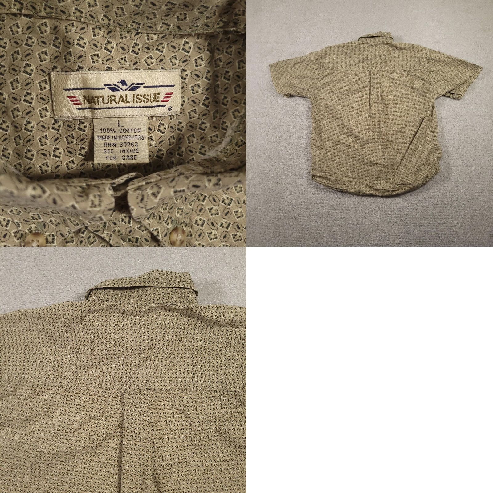 Vintage Natural Issue Shirt Mens L Green Geometric Button-Down Short Sleeve Cotton Size US L / EU 52-54 / 3 - 8 Thumbnail