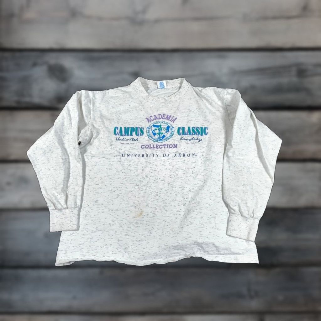 Velva Sheen VINTAGE Velva Sheen University Akron Long Sleeve T-Shirt Adult Large Marled Gray Graphic 90s Retro Mens Size US L / EU 52-54 / 3 - 1 Thumbnail