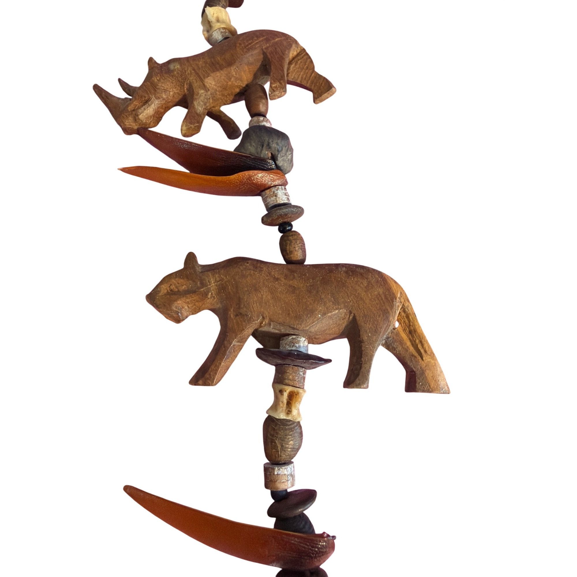 Other Vintage African Safari Animal Necklace Wood Carved Shell Nut Size ONE SIZE - 4 Thumbnail