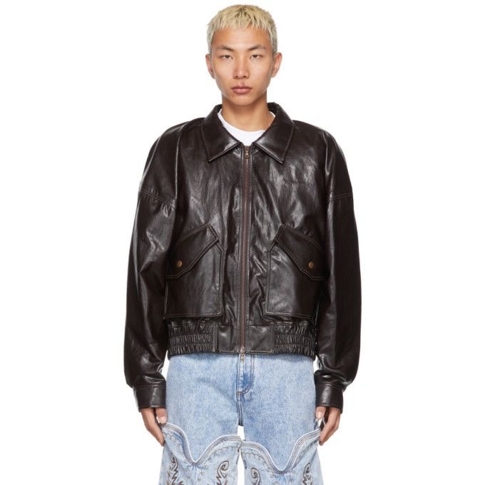 image of Diesel x Yproject Draped Shoulder Faux Leather Jakcet in Brown, Men's (Size XS)