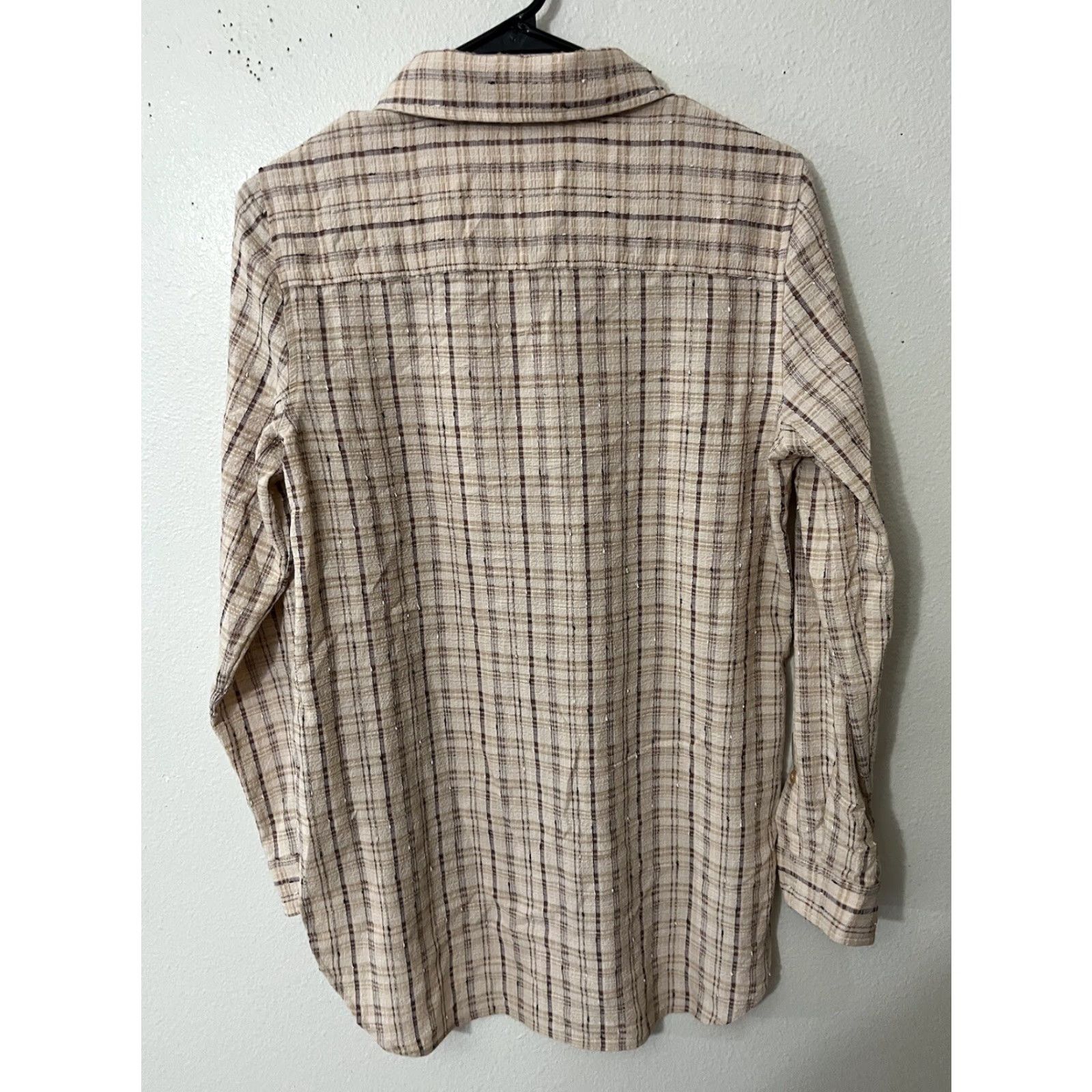 Calvin Klein CALVIN KLEIN Women’s Button-Up Shirt Plaid Beige XS Regular Size Viscose Long Sleeve Casual Blouse Womens Size XS / US 0-2 / IT 36-38 - 2 Thumbnail