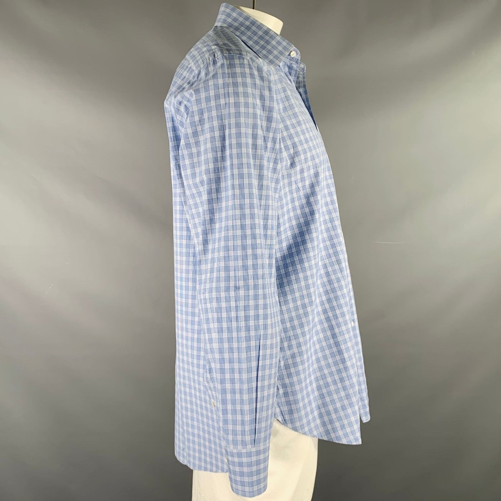 Brioni L Blue Light Blue Plaid Cotton Button Up Long Sleeve Shirt Size US L / EU 52-54 / 3 - 3 Thumbnail