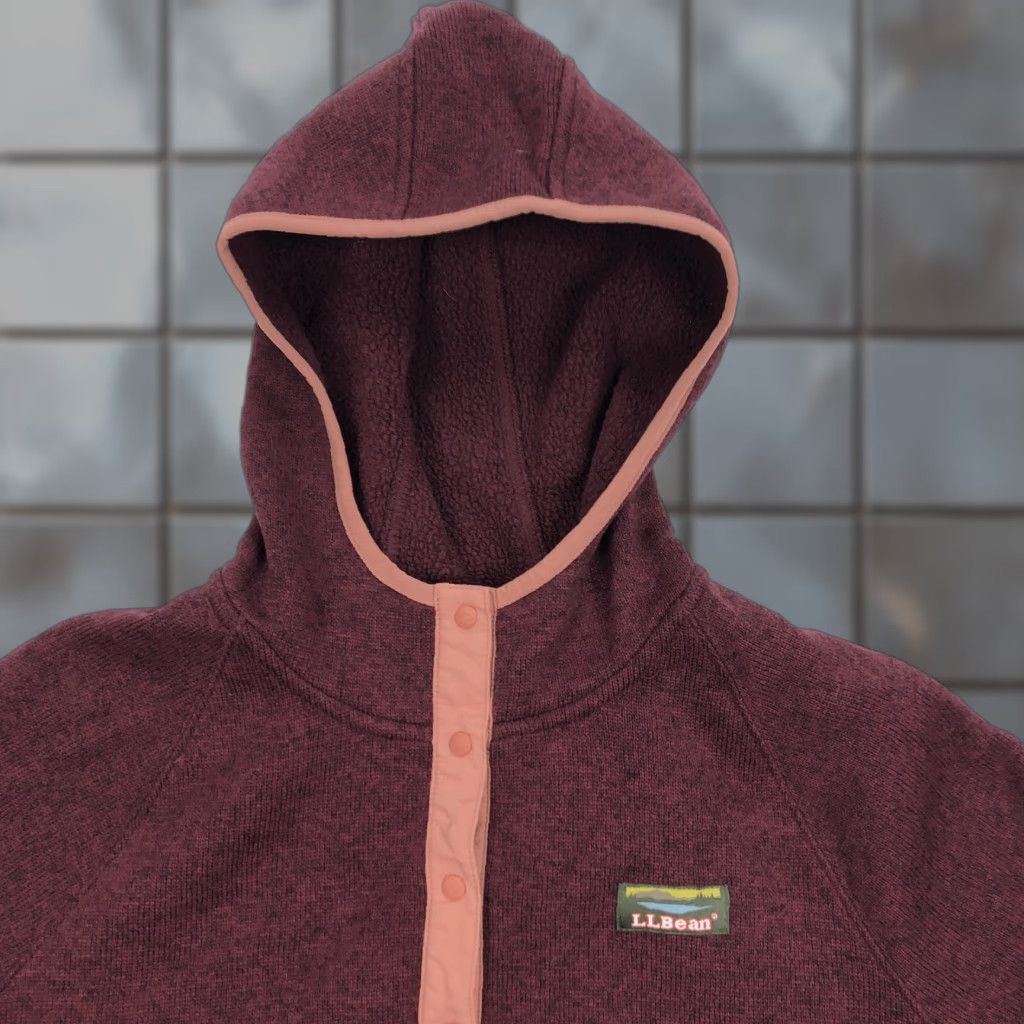Vintage L.L.Bean Women's M Regular Maroon Peach Snap Button Hooded Pullover Fleece Hoodi Hoodie Pullover Sweatshirt Outdoor Activewear Casual Size M / US 6-8 / IT 42-44 - 1 Thumbnail
