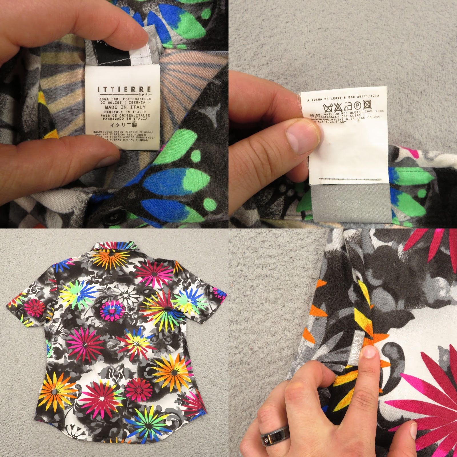 Versace Jeans Couture Versace Jeans Couture Shirt Men XL Black Floral Highlighter Neon Designer Print Viscose Luxury Size US XL / EU 56 / 4 - 8 Thumbnail