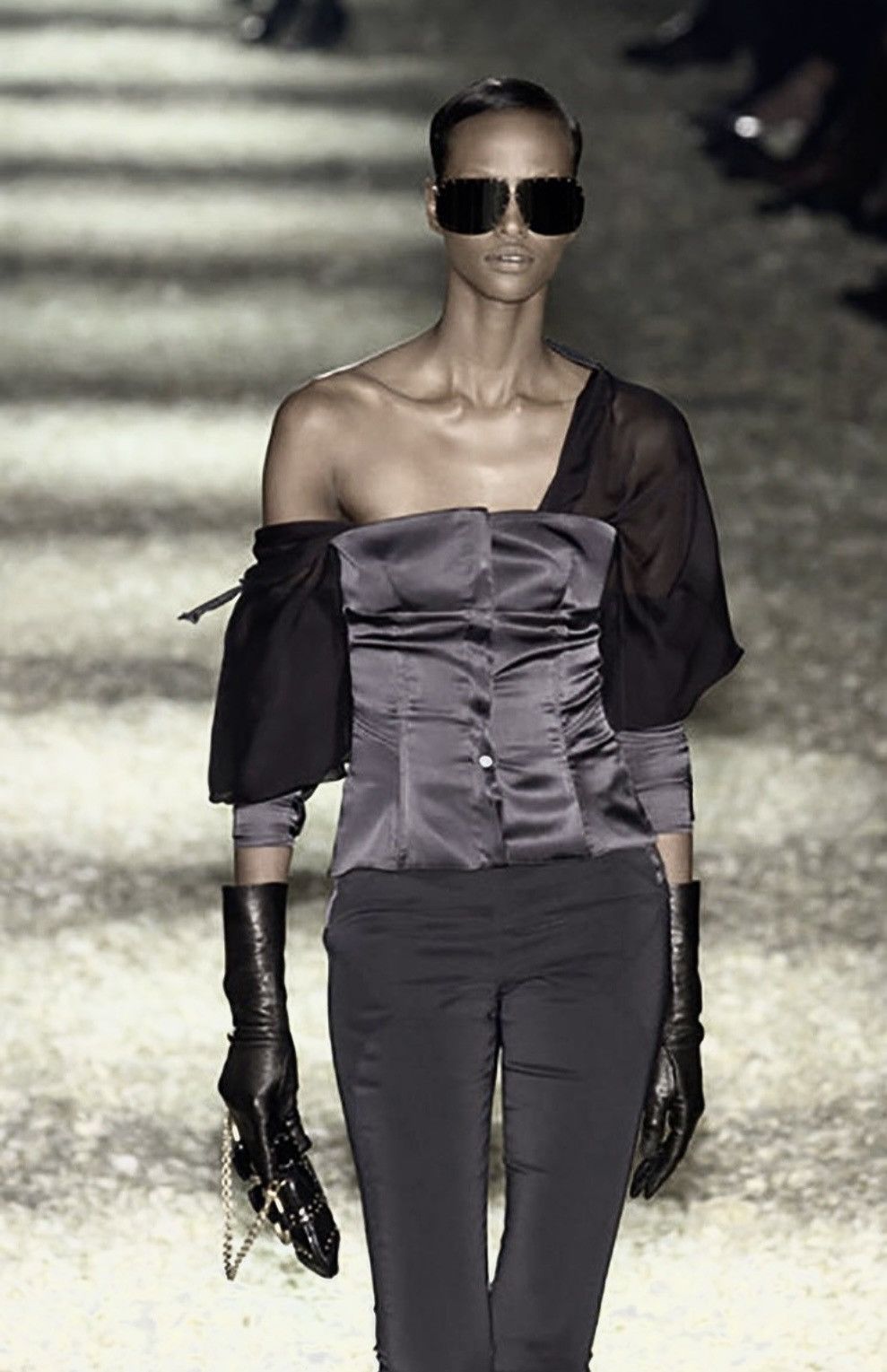 Gucci F/W 2003 runway Tom Ford for Gucci Black Silk corset blouse Size S / US 4 / IT 40 - 1 Thumbnail