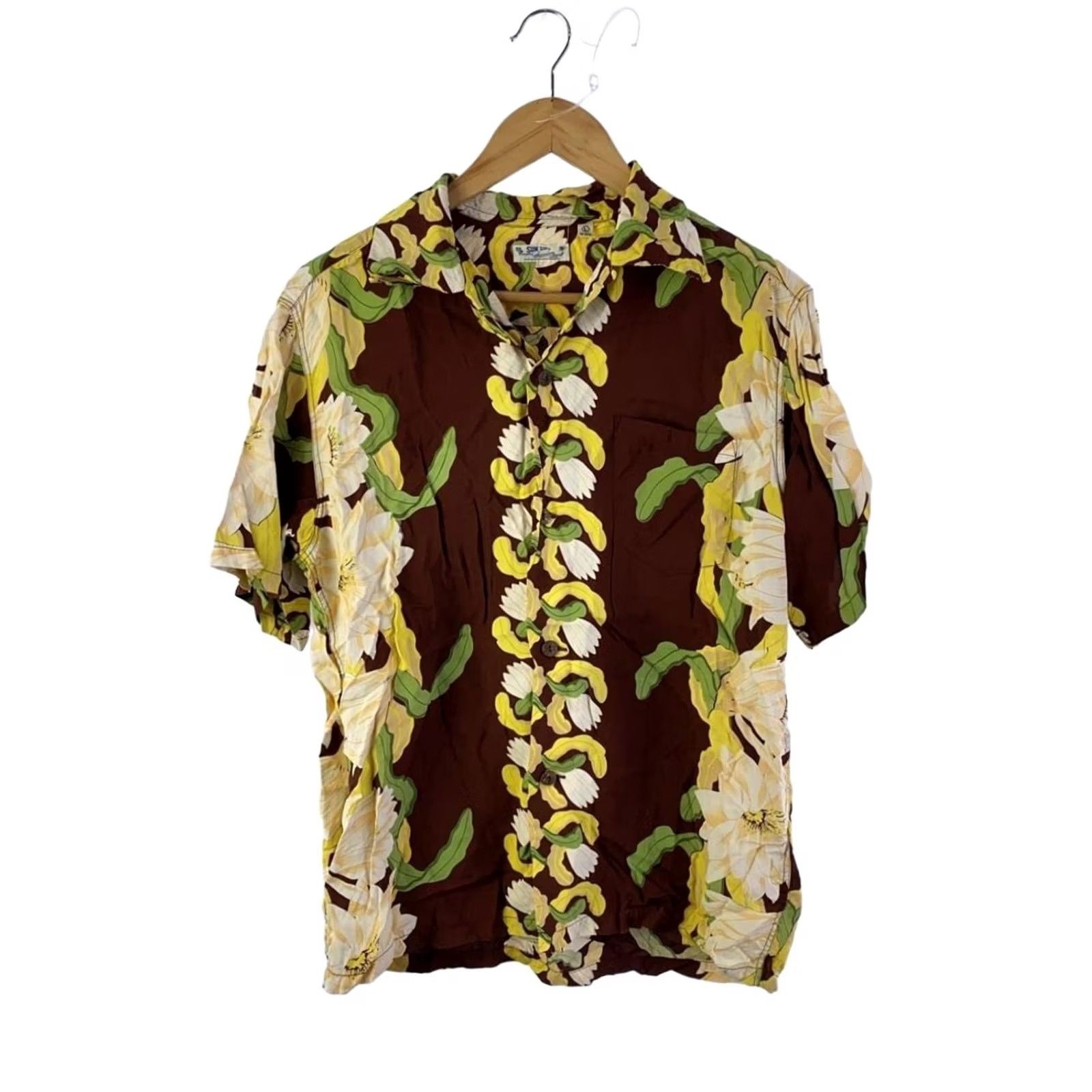 Sun Surf SUN SURF Men's Aloha Shirt L Rayon Brown Floral Print Flowers Leaves Button-Up Short Sleeve Casual Shirt Size US L / EU 52-54 / 3 - 2 Thumbnail