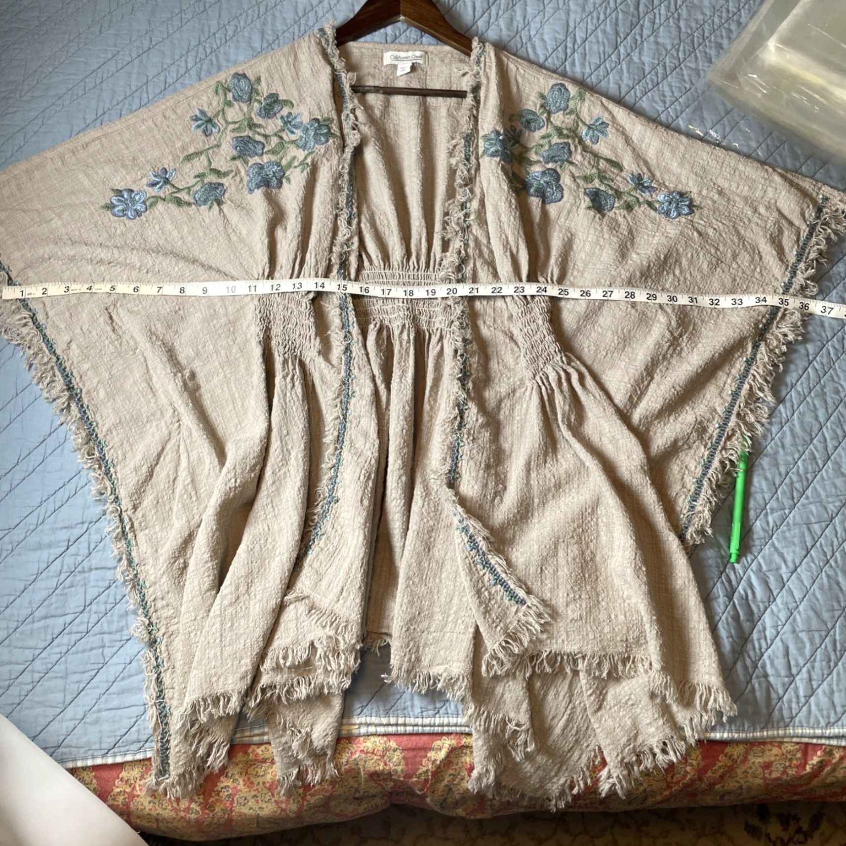 Coldwater Creek Coldwater Creek Cardigan One Size Kimono Sleeve Knit Floral Embroidered Open Front Bohemian Casual Fall Spring Summer Winter Beige Ecru Womens Size ONE SIZE - 5 Thumbnail