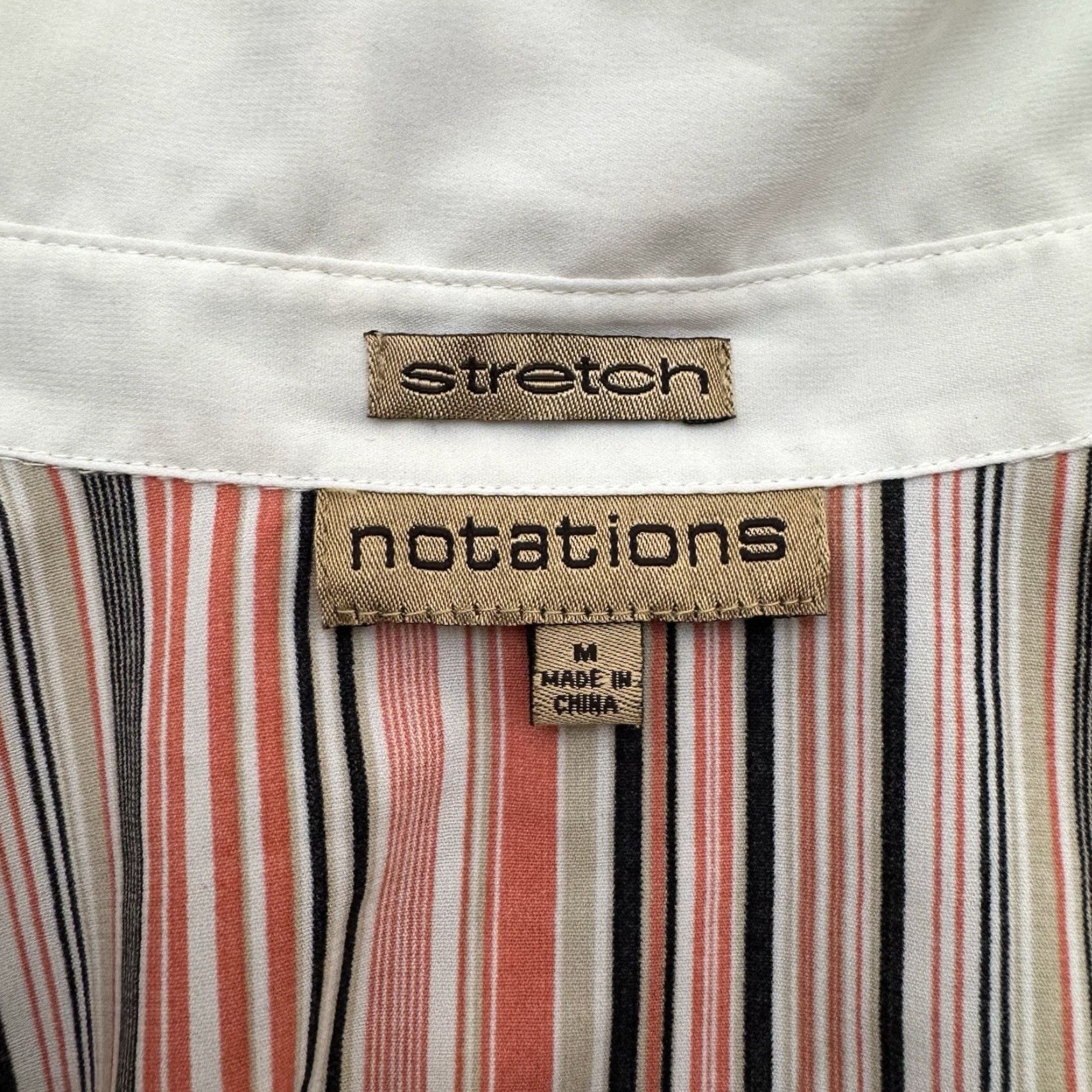 Vintage Notations Stretch Button Down Top Sz M Office Chic Striped Preppy Classic Retro Size M / US 6-8 / IT 42-44 - 4 Thumbnail