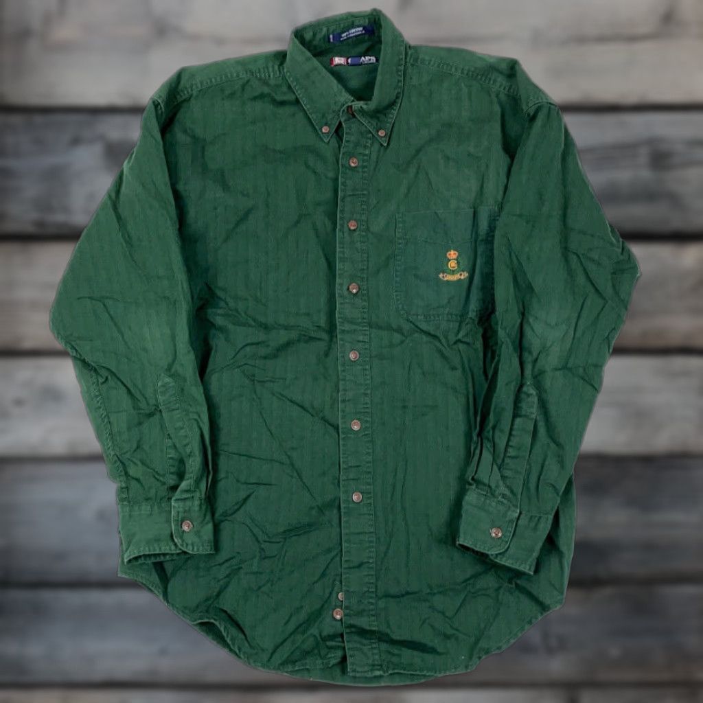 Chaps VTG Chaps Ralph Lauren Green Striped Button-Down Shirt Adult Medium Crest Embroidery 90s Mens Shirt Size US M / EU 48-50 / 2 - 1 Thumbnail