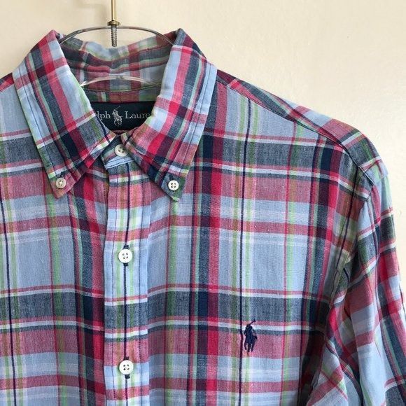 Ralph Lauren Ralph Lauren Plaid Linen Shirt Blue Men's Small S Size US S / EU 44-46 / 1 - 3 Thumbnail