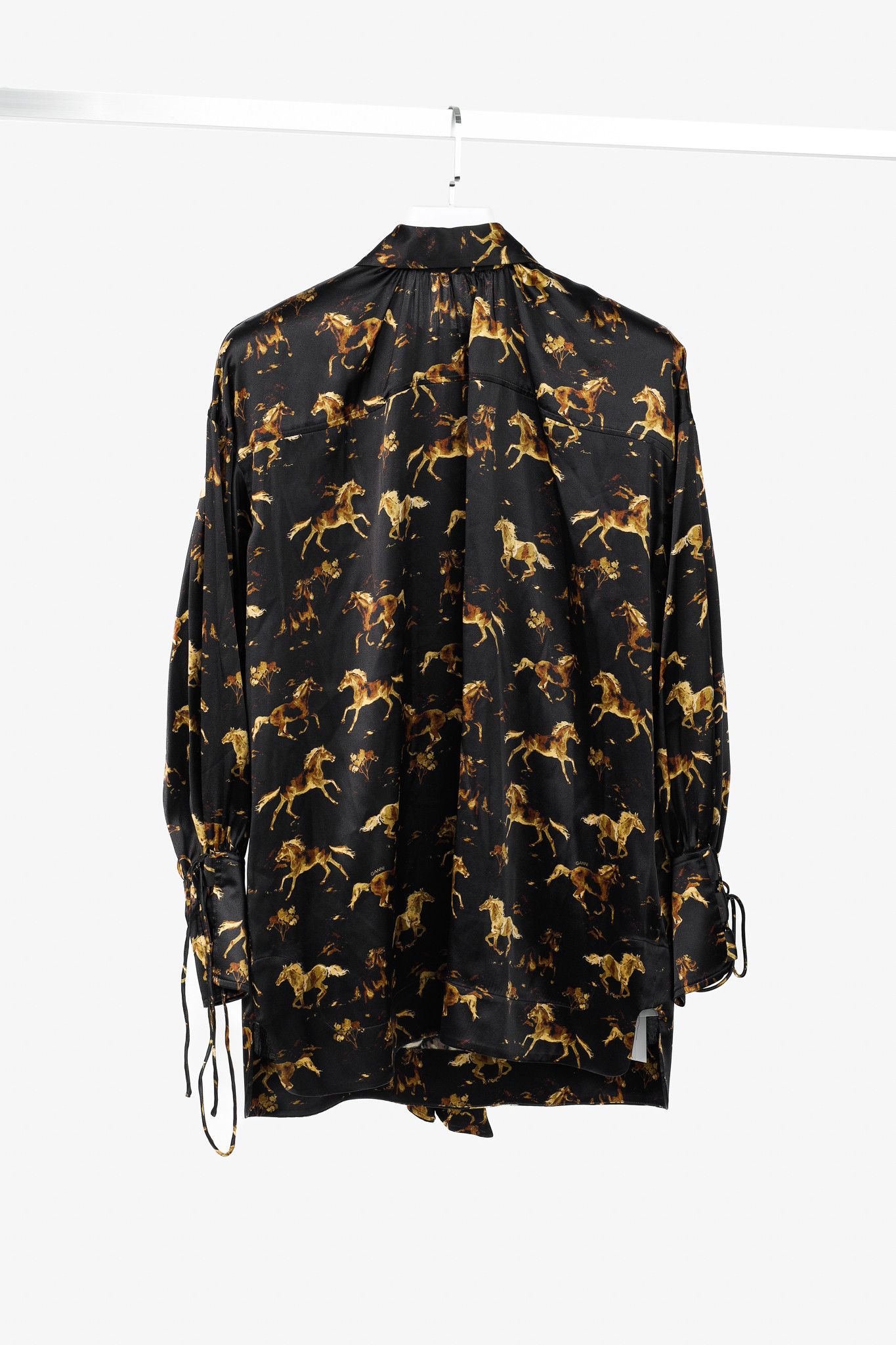 Ganni Ganni Black Silk Satin Horse-Print Tie-Neck Blouse Size XS / US 0-2 / IT 36-38 - 1 Thumbnail