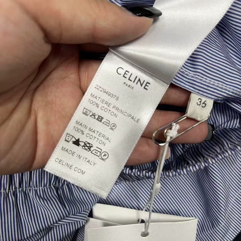 Celine Blue Striped Print Casual Shorts with Elastic Waist Size US 36 / EU 52 - 4 Thumbnail