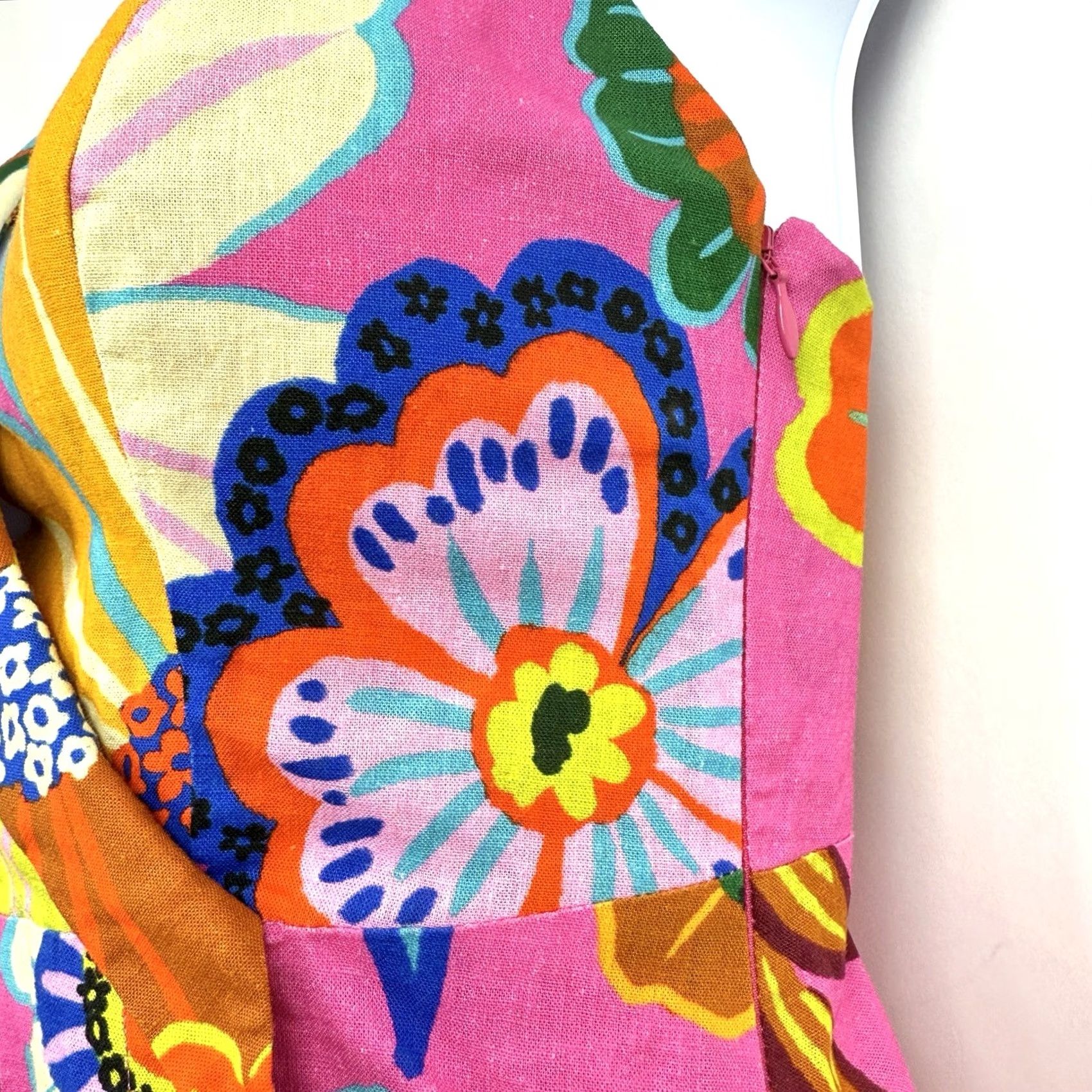 Farm Rio Farm Rio Dress Mini Sleeveless Linen V-Neck 2XS Multicolor Bohemian Flower Floral Side Zip Lined Size XXS / US 00 / IT 34 - 4 Thumbnail