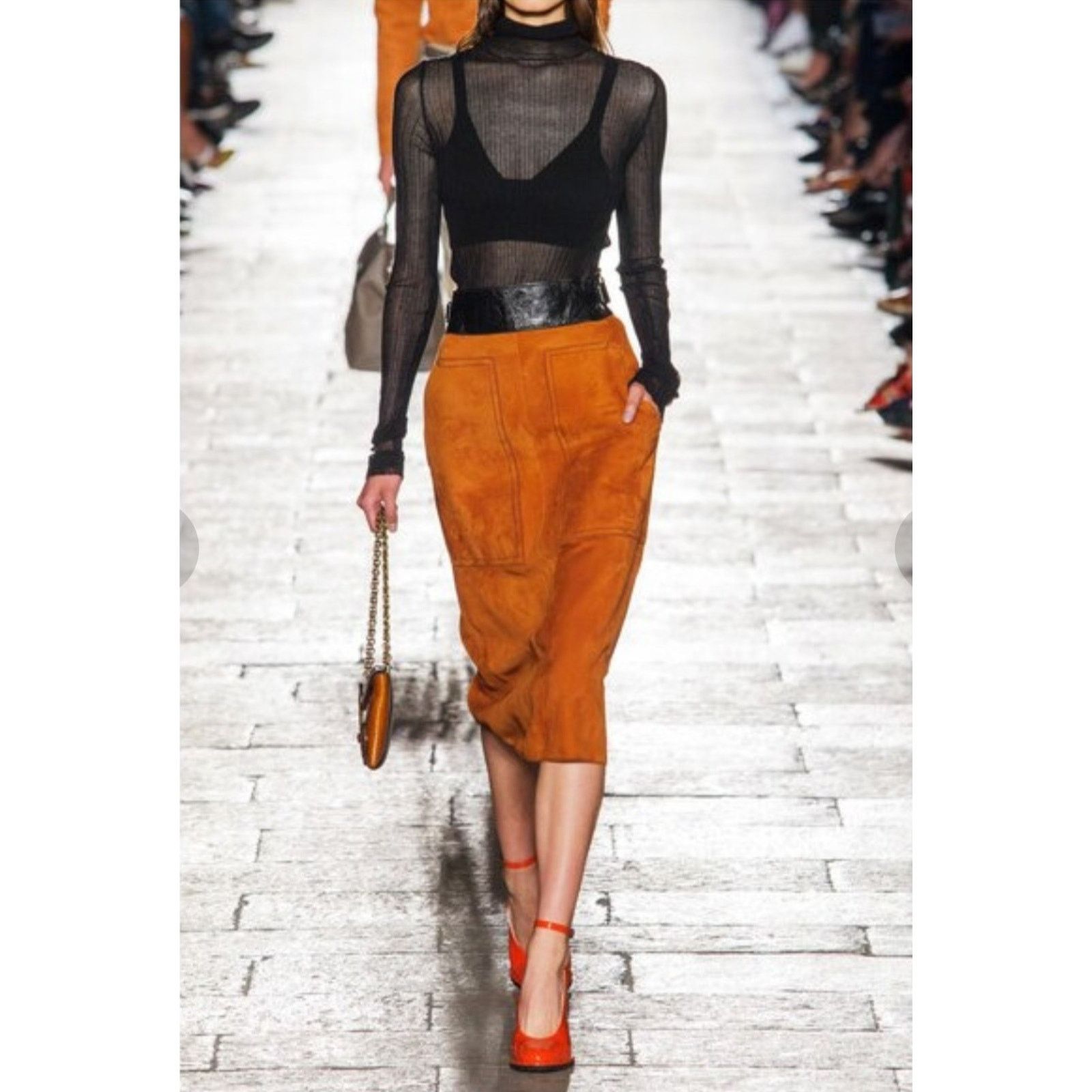 BOTTEGA VENETA Suede Ovis Aries A-Line Trimmed Leather Belt