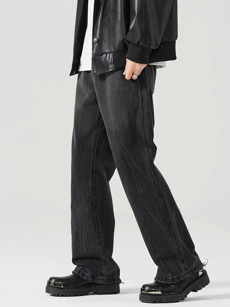 image of Vintage Washed And Tie-Dyed Micro Flare Jeans in Dark Gray, Men's (Size 32)