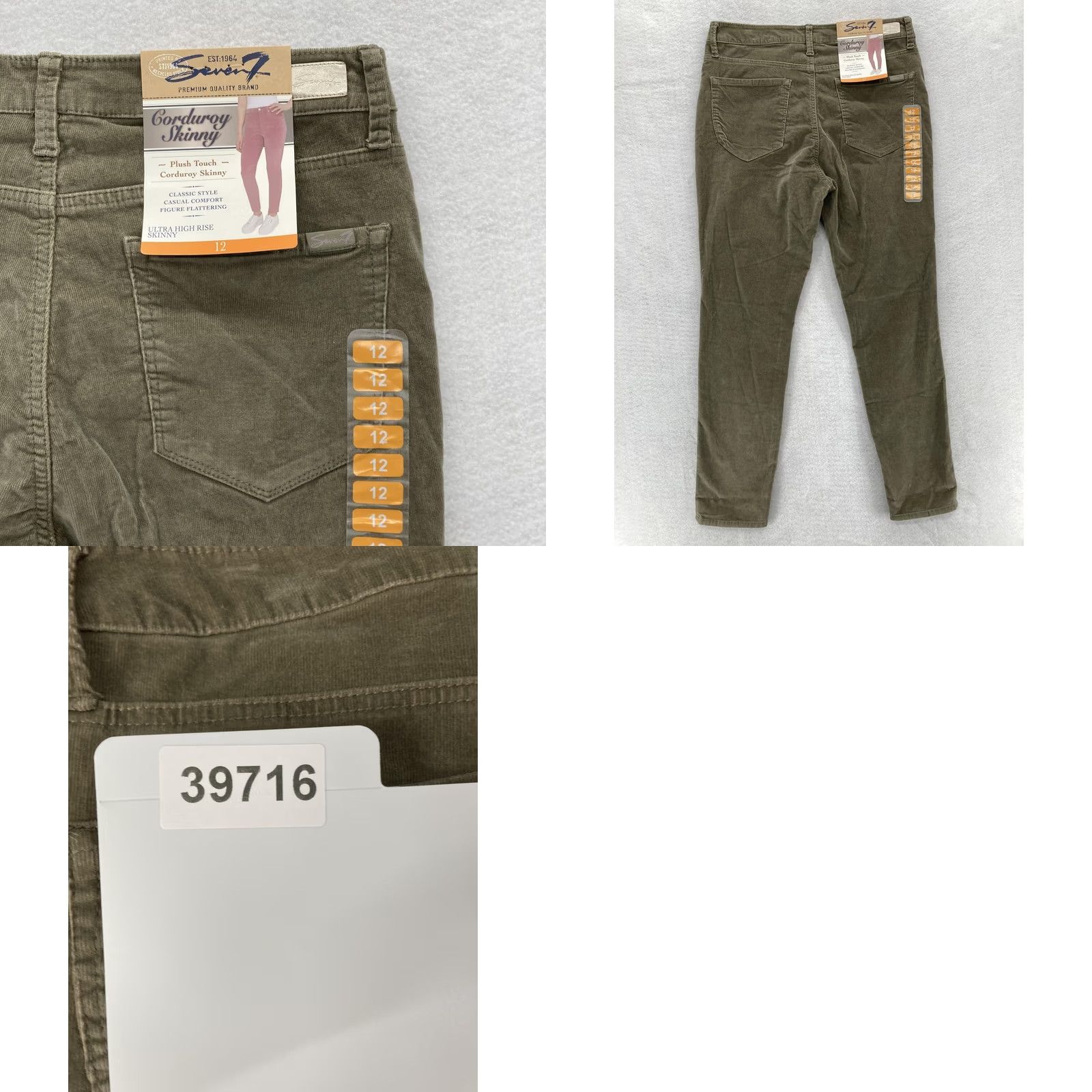 Vintage Seven7 Corduroy Skinny Pants Womens 12 Dusty Olive Ultra High Rise Stretch NWT Pants Size 34" / US 12 / IT 48 - 9 Thumbnail