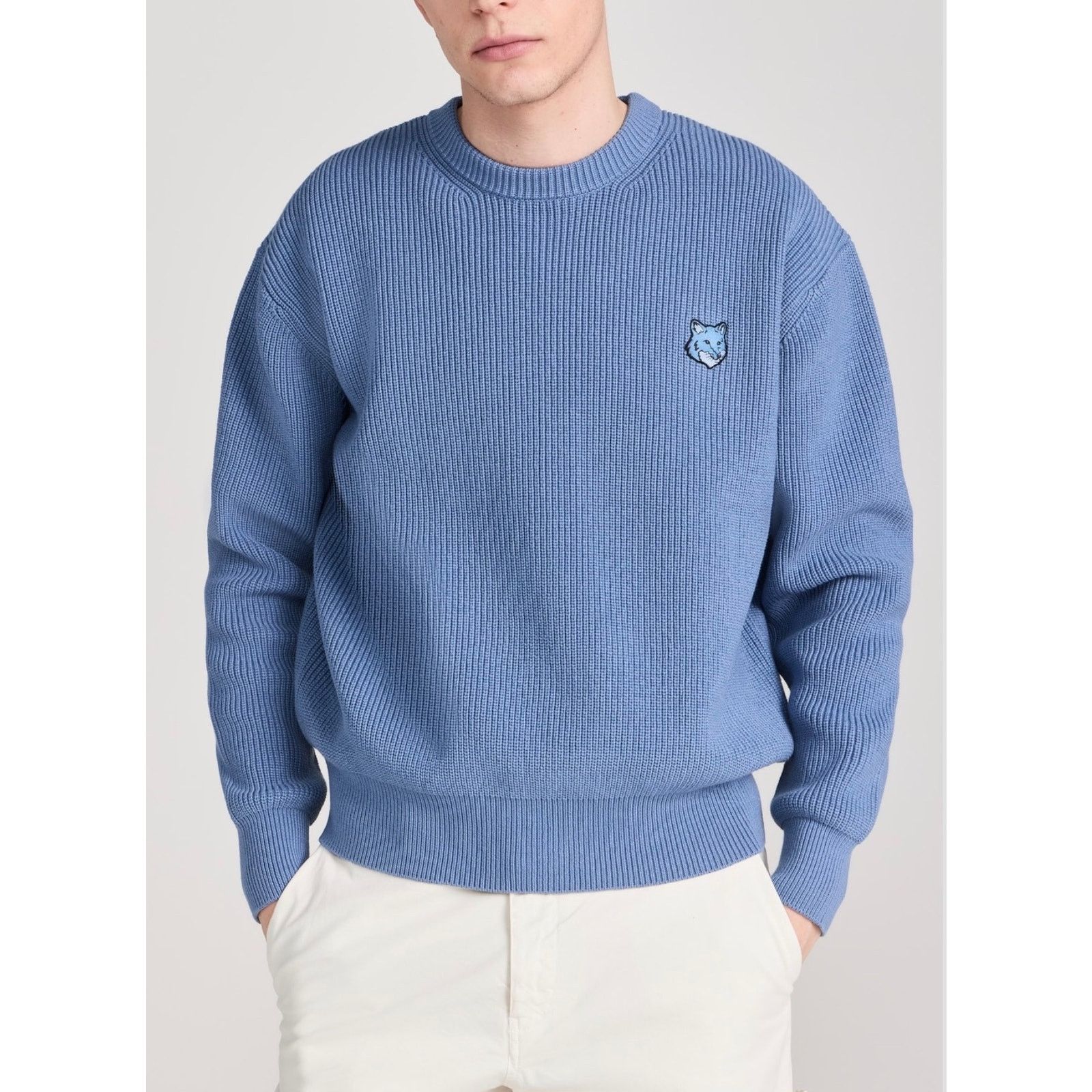 Maison Kitsune Maison Kitsuné Bold Fox Head Patch Ribbed Sweater BLue Size US S / EU 44-46 / 1 - 1 Thumbnail
