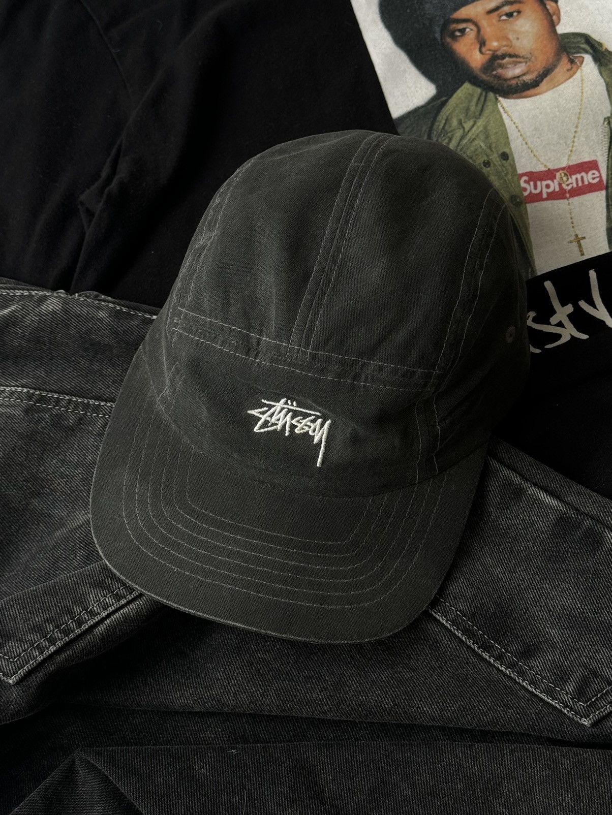 Streetwear × Stussy × Vintage Stussy Washed Black 5 Panel Hat Cap Y2k Hype  Realtree | Grailed