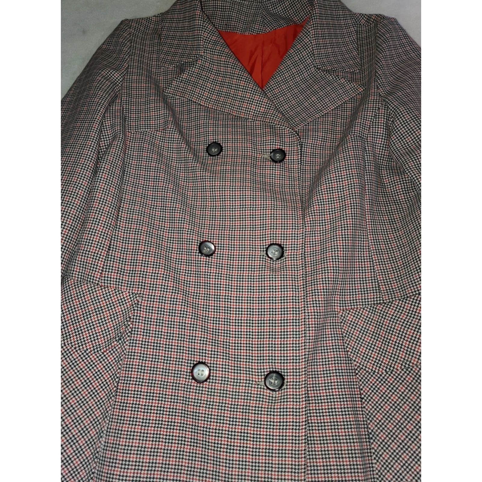 Vintage VINTAGE Cream Overcoat Women Long Houndstooth Red Gray Size L Size L / US 10 / IT 46 - 3 Thumbnail