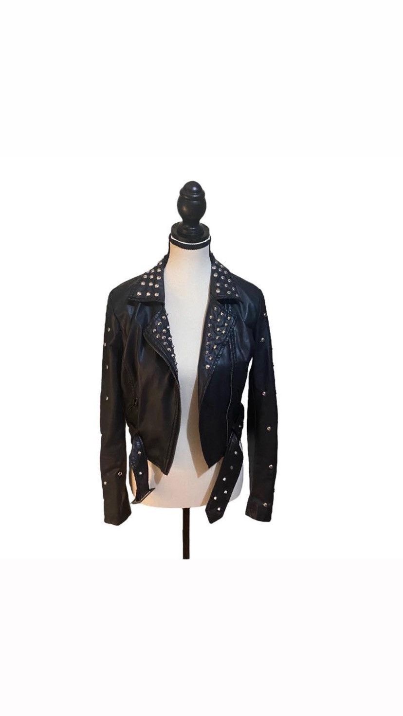 Image of Vintage Studded Black Leather Jacket ⋆｡‧₊°♱༺, Women's (Size Small)