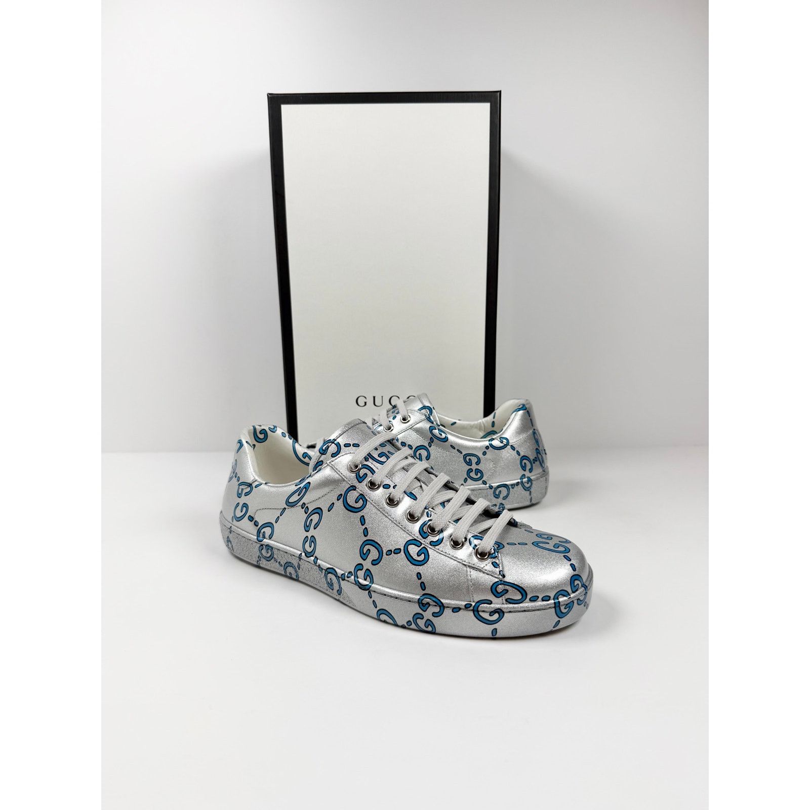 Gucci Size 8US - Gucci Ace GG Metallic Silver NEW Size US 8 / EU 41 - 2 Thumbnail