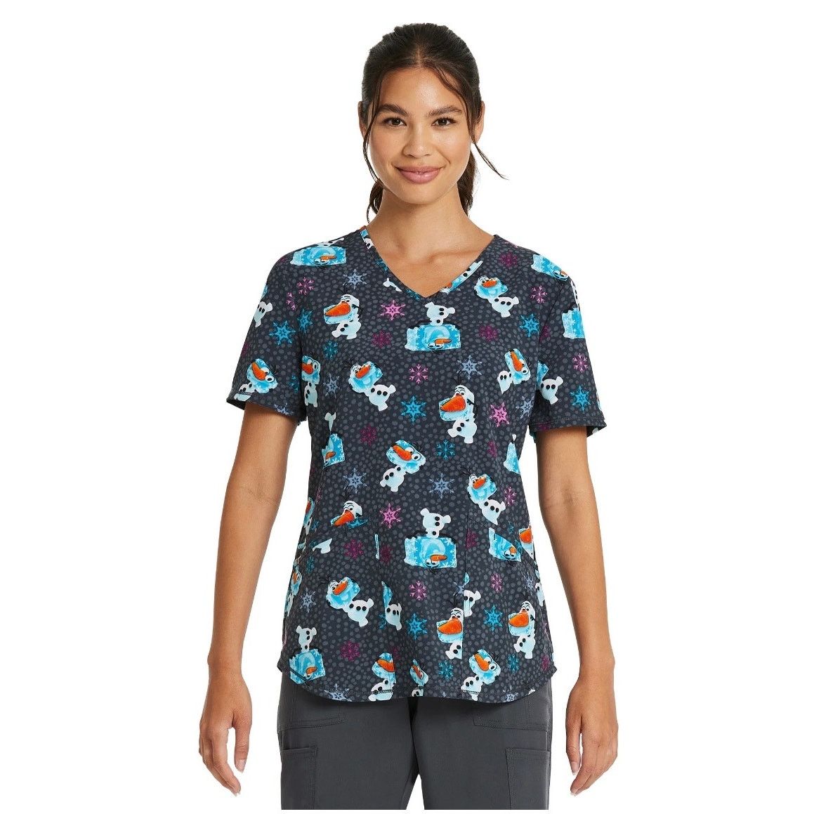 Disney Frozen Scrubstar Olaf Meltdown Scrub Top Large Gray V-neck Size L / US 10 / IT 46 - 1 Thumbnail