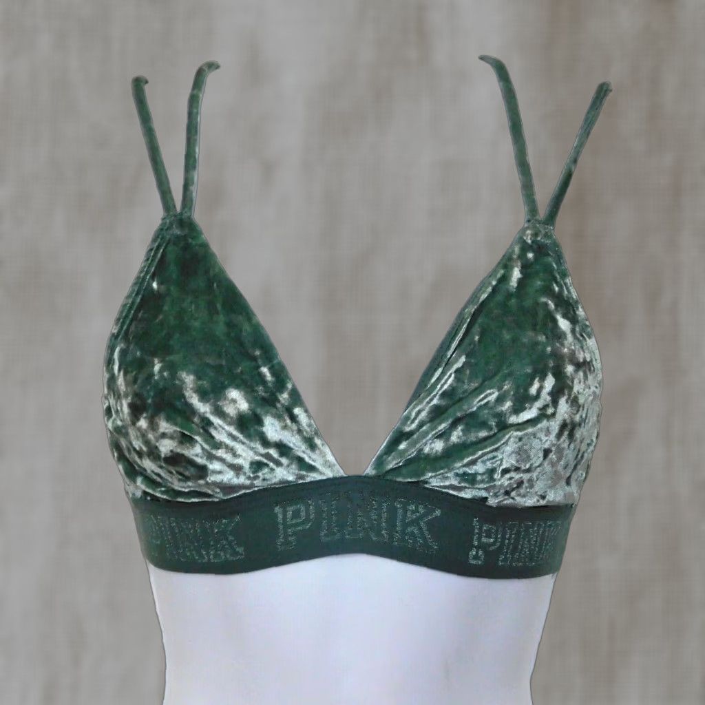 Victorias Secret Victoria's Secret Pink Green Crushed Velvet Bra S Strappy Crossback Wireless T-Shirt Womens