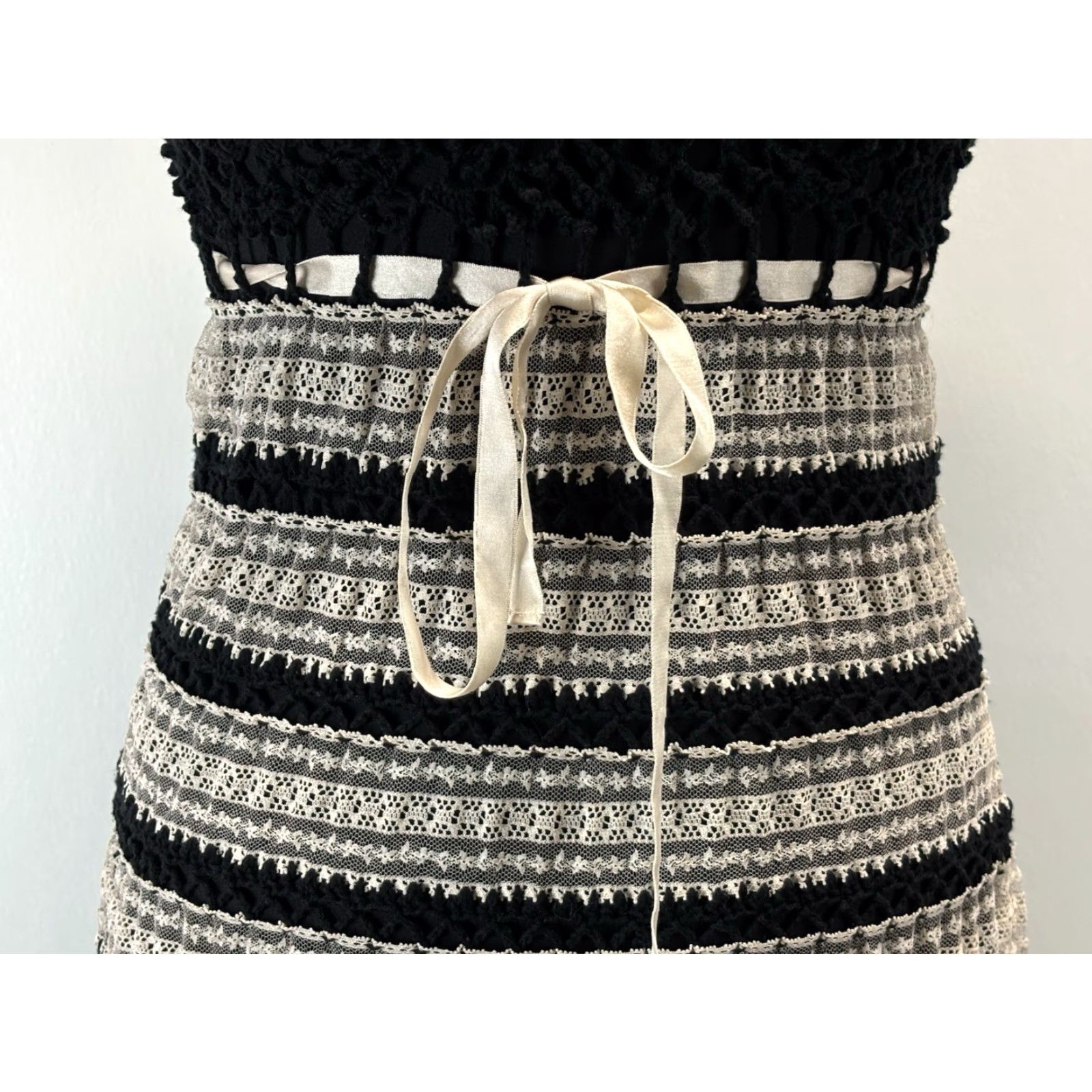 Betsey Johnson VINTAGE Betsey Johnson Crochet Midi Dress Small Black Ivory Coquette Y2K Womens Size S / US 4 / IT 40 - 6 Thumbnail