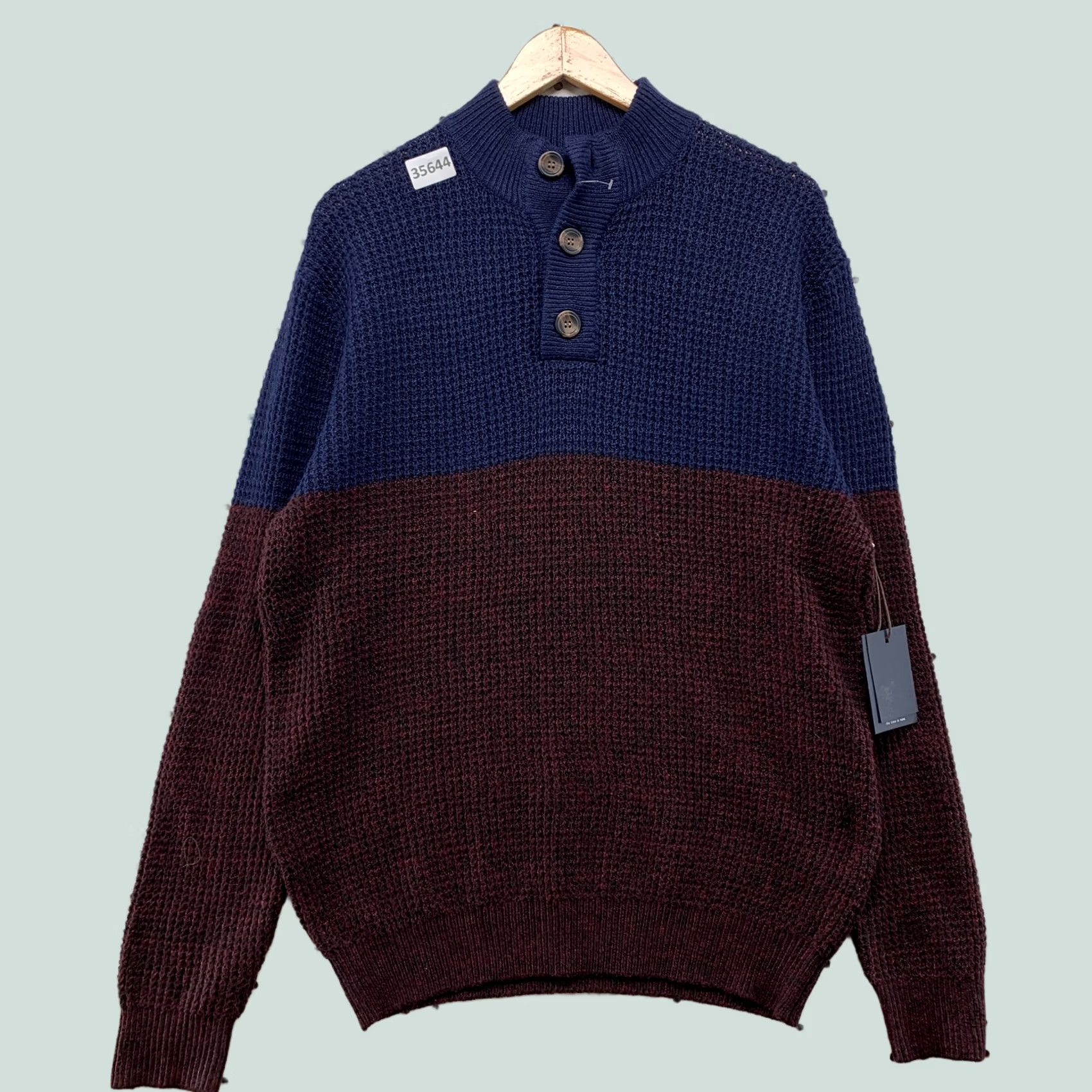 Vintage Day & Age Sweater Mens Medium Henley Thermal Waffle Knit Red Blue Size US M / EU 48-50 / 2 - 1 Thumbnail