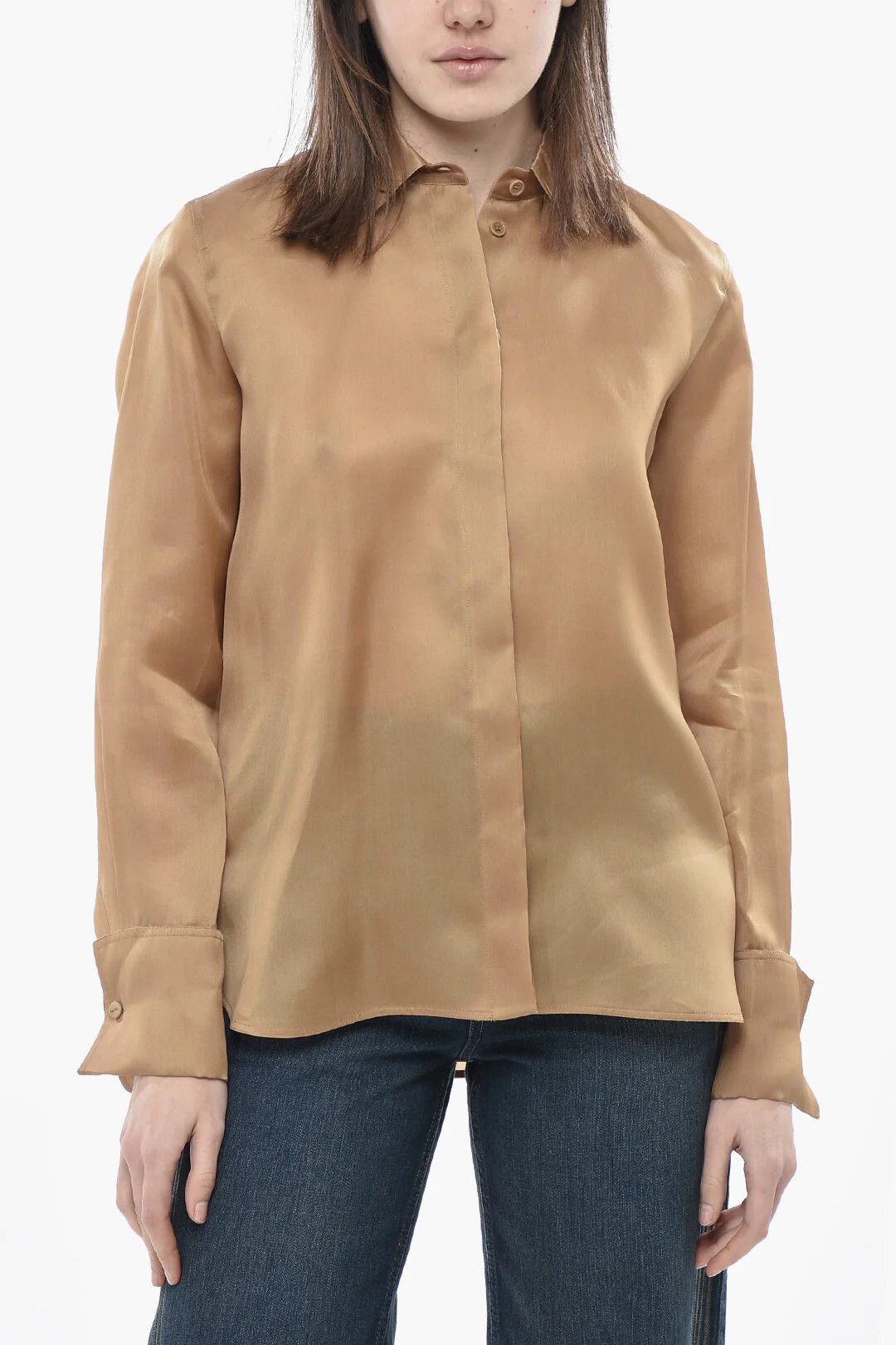 Max Mara og1mm0426 Silk Organza Shirt in Gold Size S / US 4 / IT 40 - 1 Thumbnail