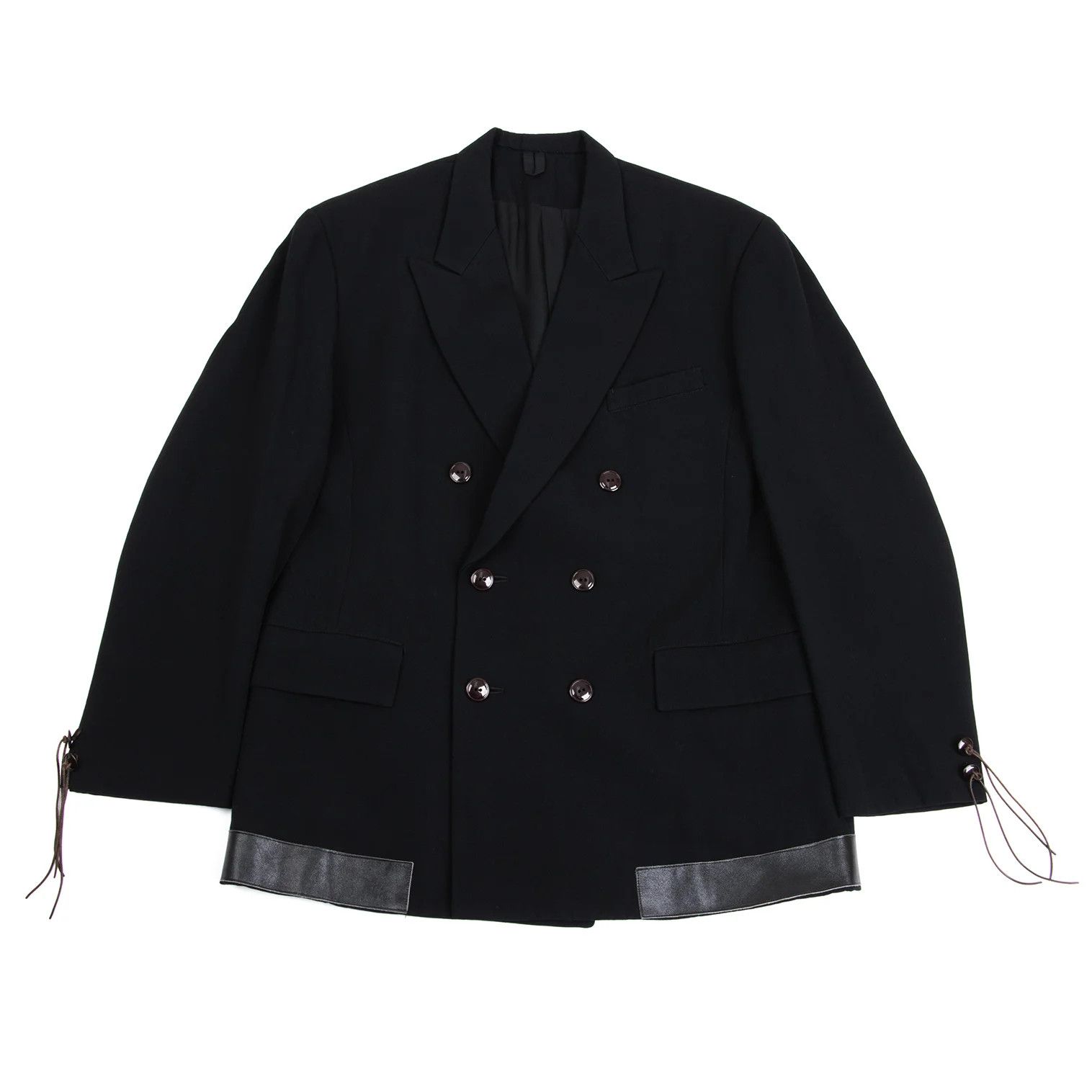 Yohji Yamamoto Yohji Yamamoto Leather Wool Peak Lapel Jacket Size US M / EU 48-50 / 2 - 1 Thumbnail