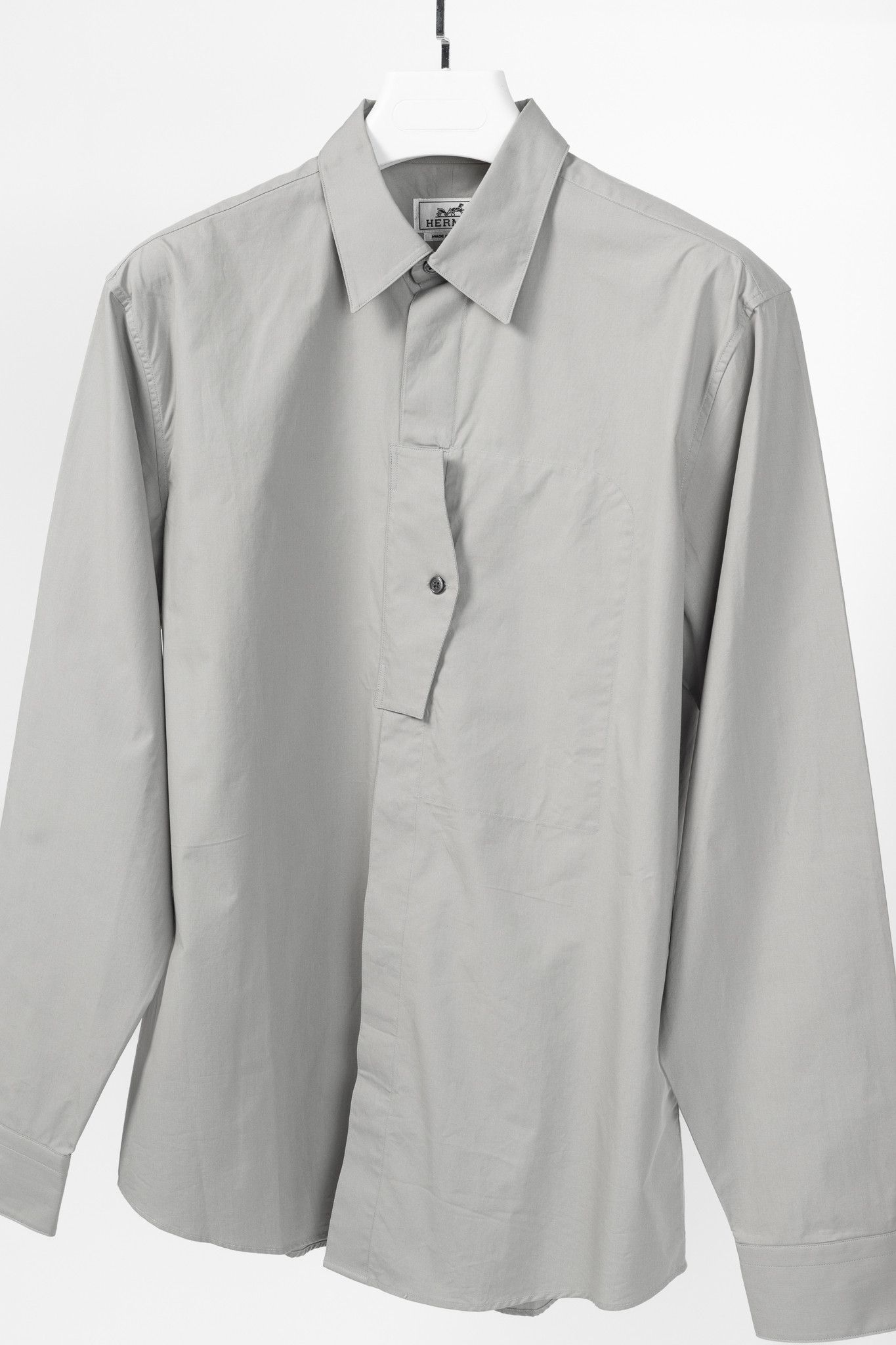 Hermes Hermes Light-Grey Cotton-Poplin Vertical-Pocket Shirt Size US M / EU 48-50 / 2 - 3 Thumbnail