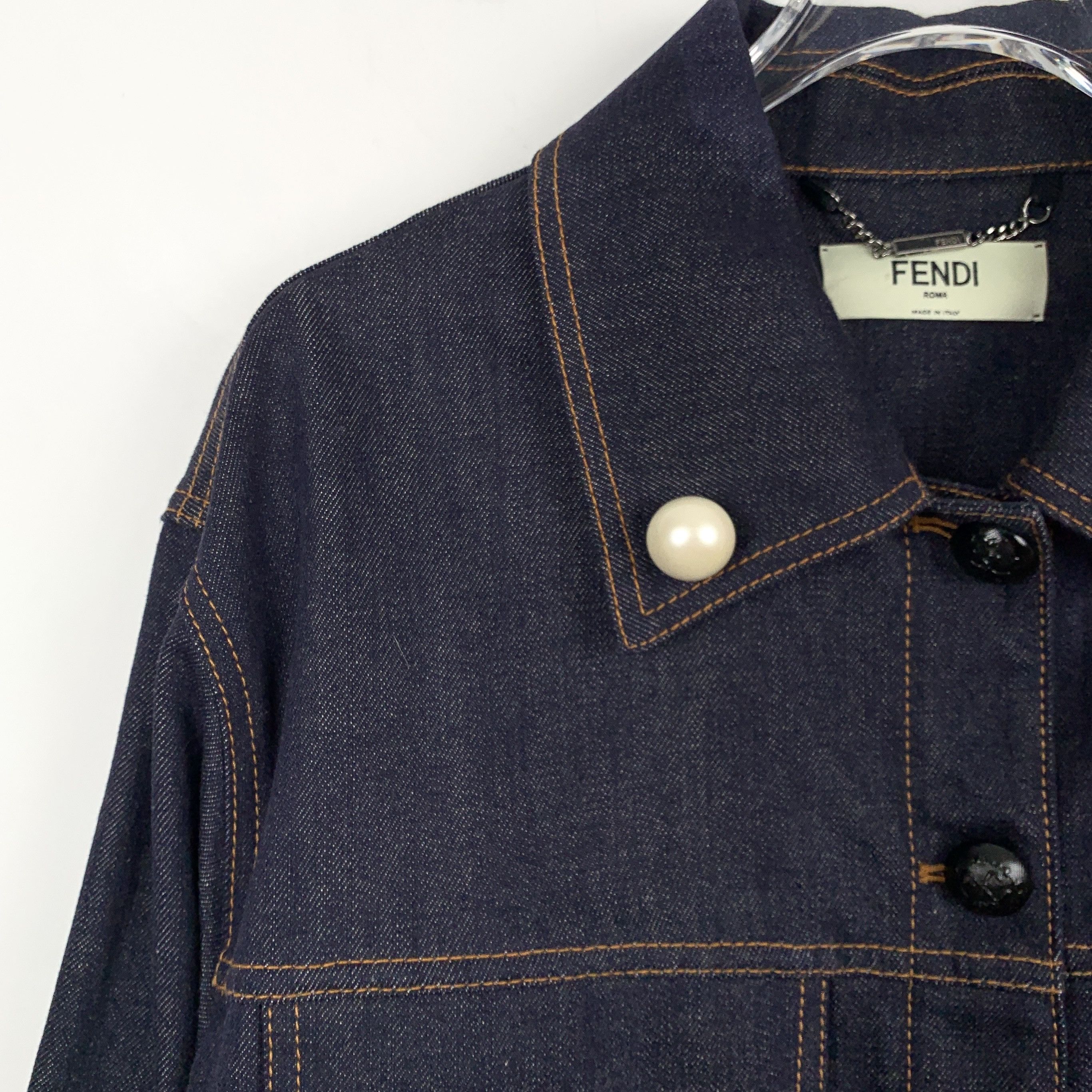 Fendi Fendi Pearl Embroidered Denim Coat Size S / US 4 / IT 40 - 6 Thumbnail