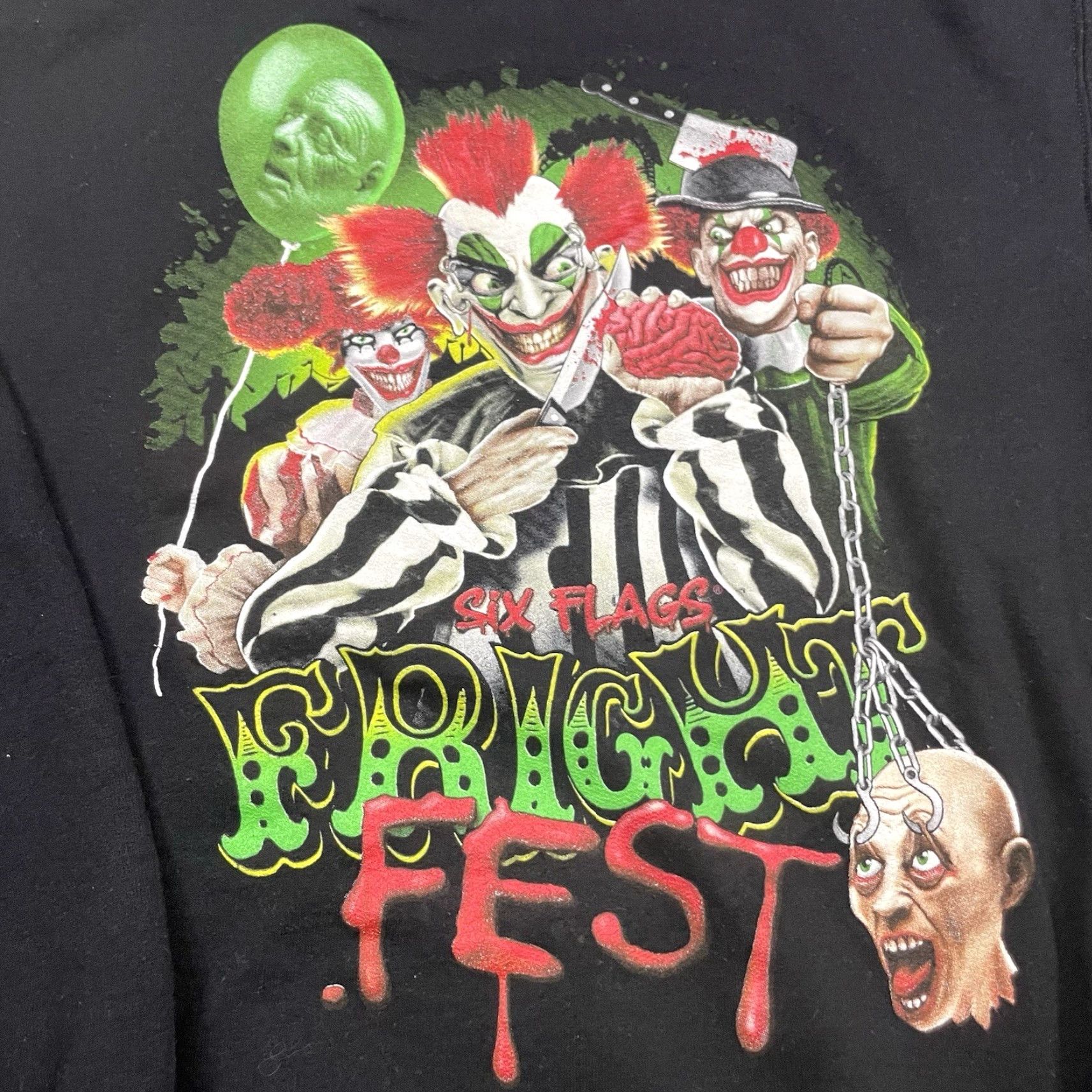 Vintage Six Flags Hoodie Adult Small Black Fright Fest Clowns Halloween Haunted S Shirt? Size US S / EU 44-46 / 1 - 2 Thumbnail