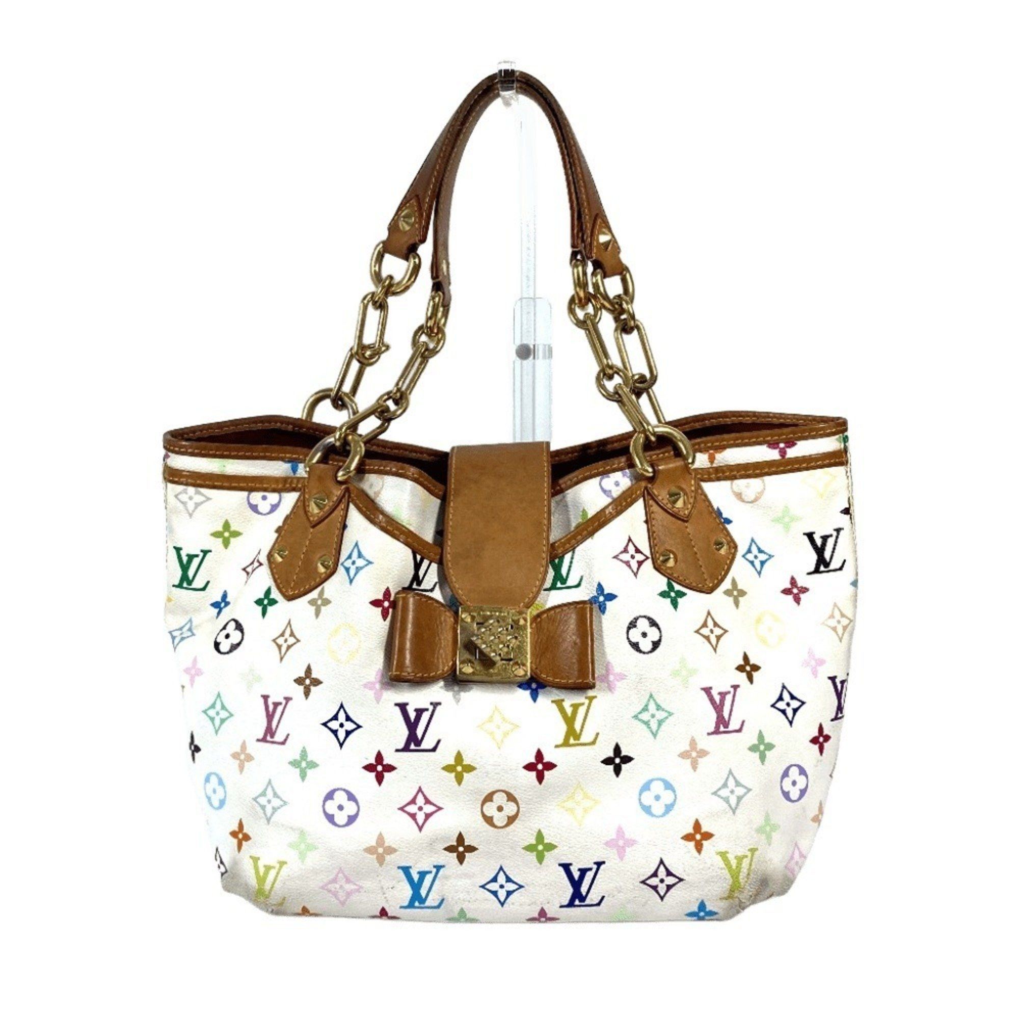 Louis Vuitton M40303 Monogram Multicolor Annie Gm Shoulder Bag Tote Ribbon Canvas Women's Blanc White