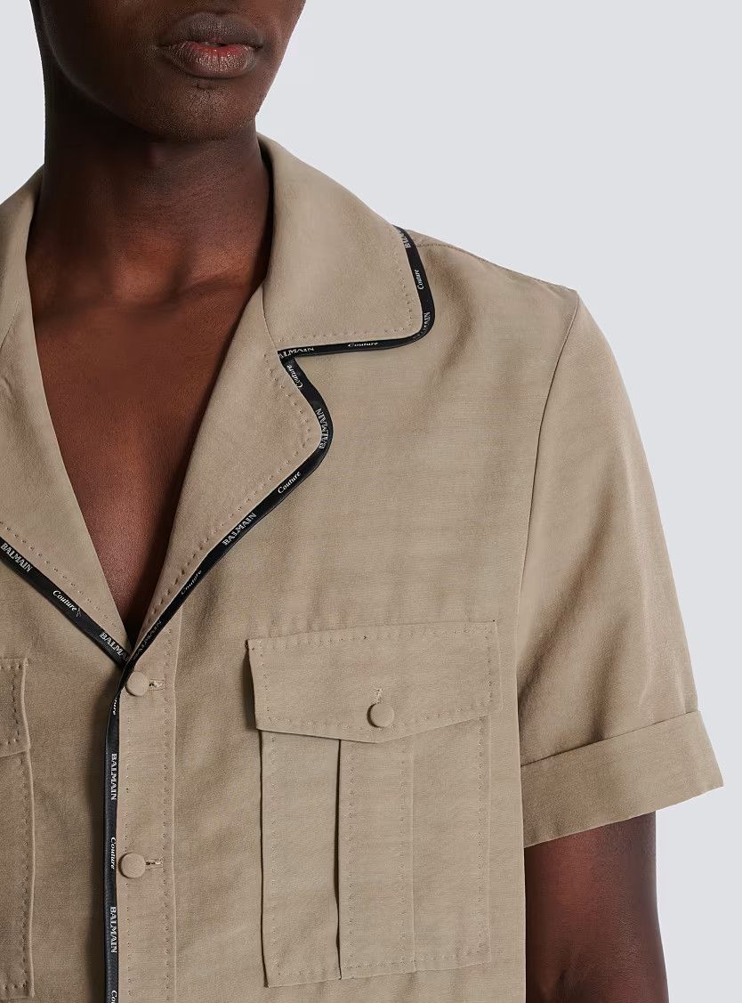 Balmain o1s1wg110126 Cupro Pyjama Shirt With Pocket in Brown Size US XL / EU 56 / 4 - 8 Thumbnail