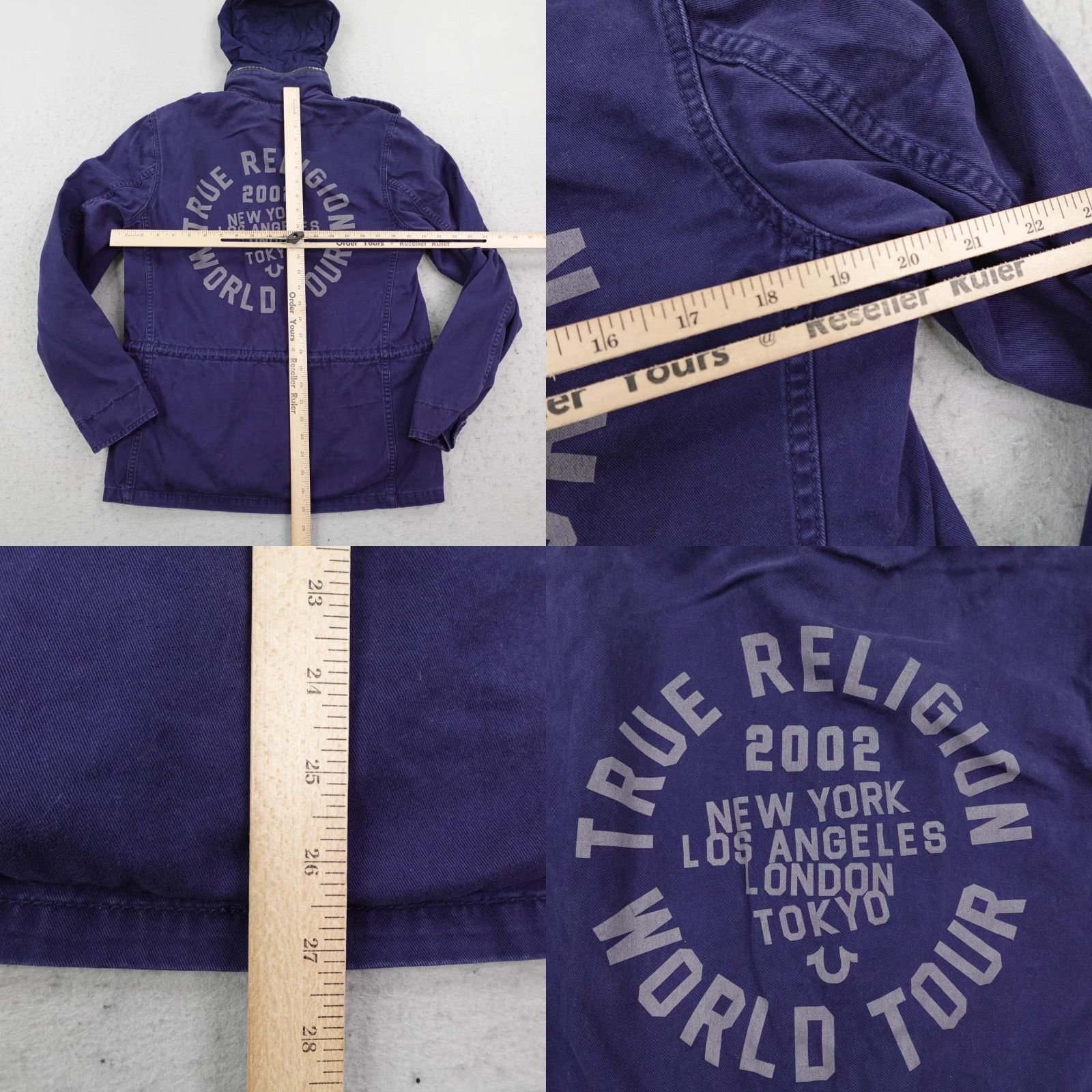 True Religion True Religion Jacket Mens Small Blue Military World Tour Coat Hidden Hood Zip Up Size US S / EU 44-46 / 1 - 8 Thumbnail