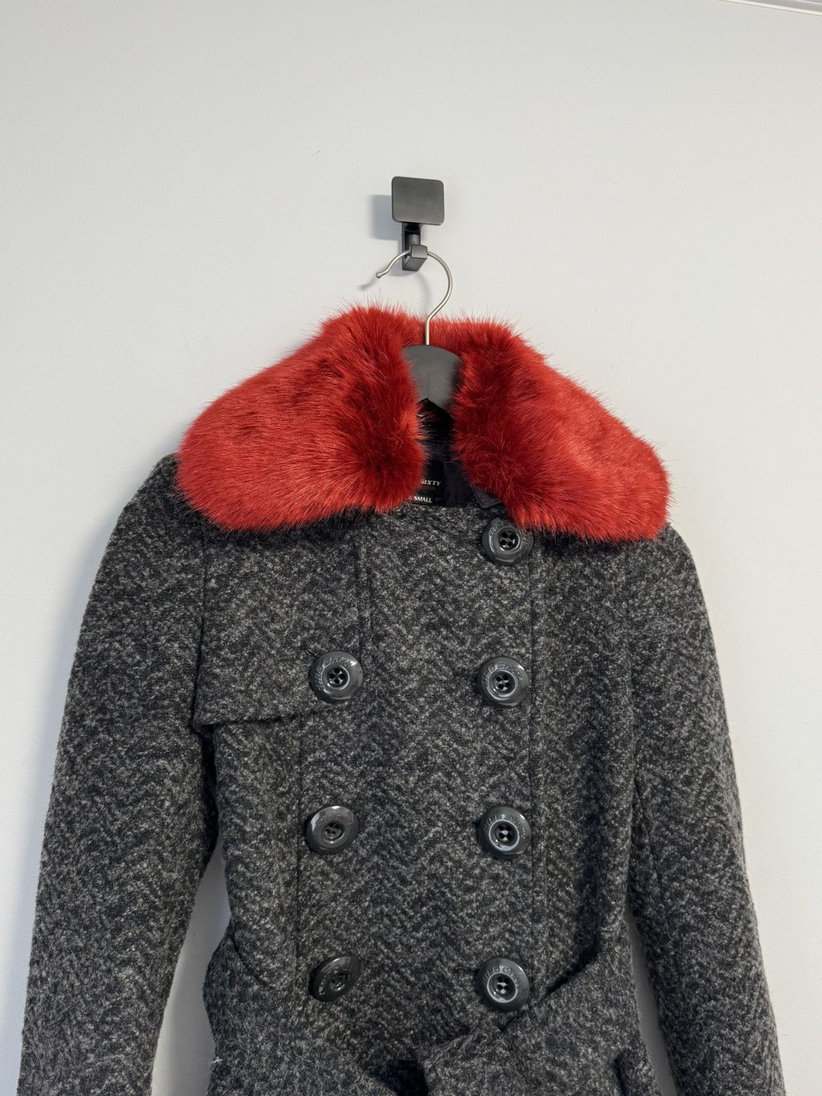 Miss Sixty Miss Sixty Women’s Gray Coat Red Faux Collar Double Breasted Size S / US 4 / IT 40 - 2 Thumbnail