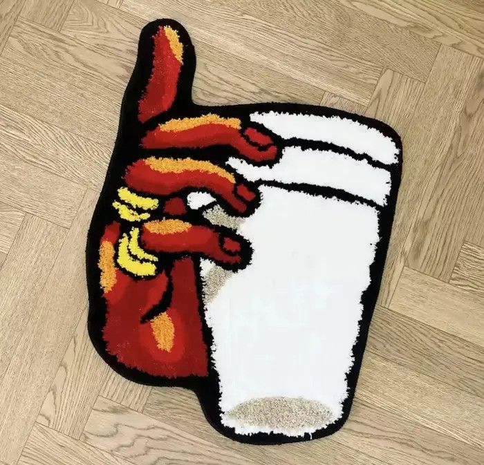 Handmade Holding Cup in Hand Vintage Tufted Bedroom Rug Size ONE SIZE - 5 Thumbnail