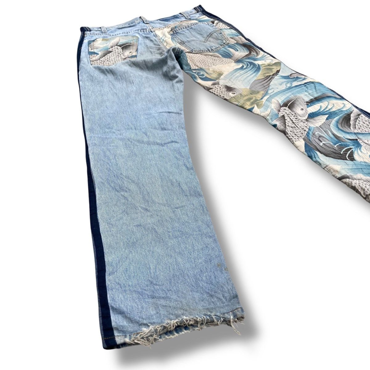 Handmade 🇯🇵 BLUESHADU JAPANESE KOI FISH DISTRESSED DENIM PANTS Size US 33 - 11 Thumbnail