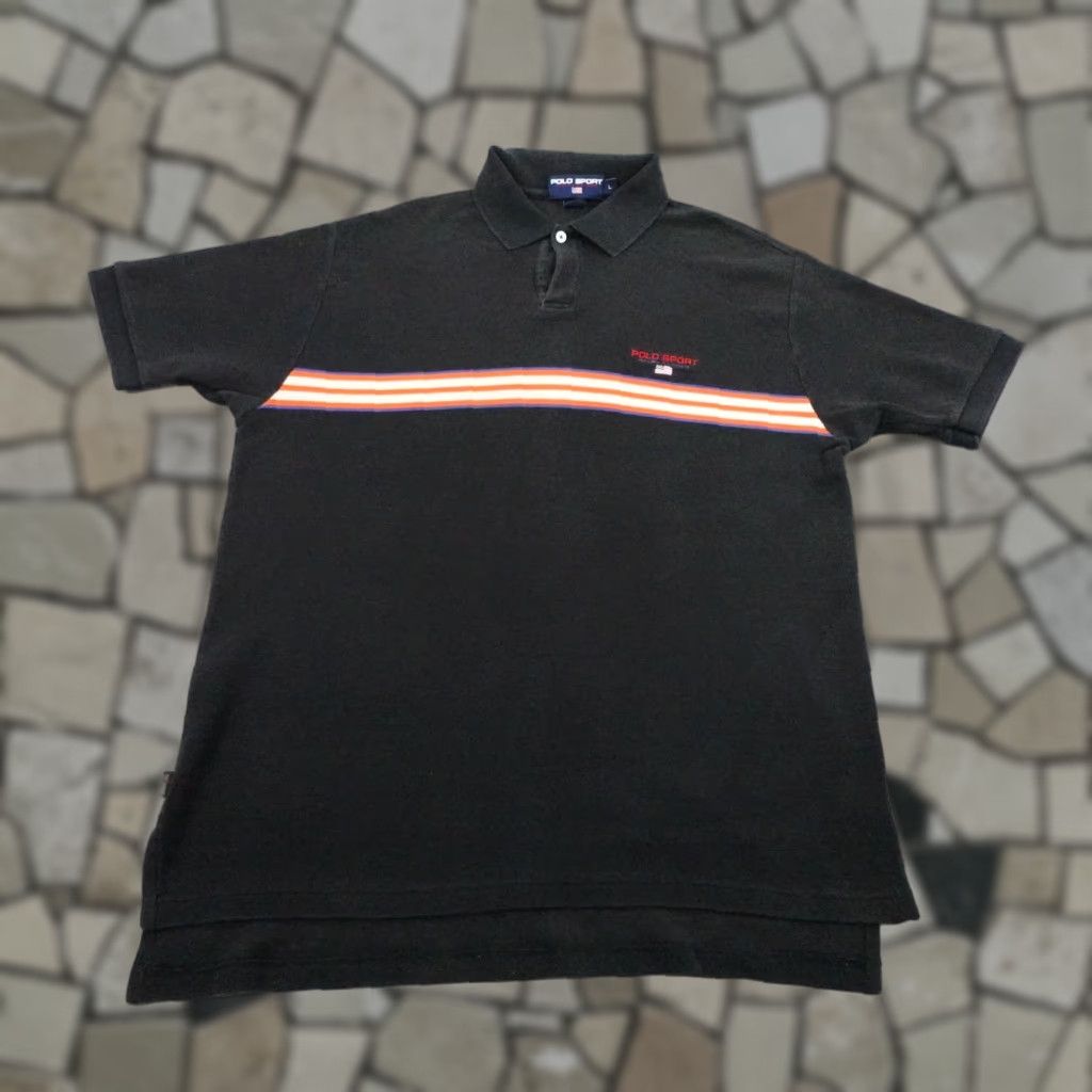 Ralph Lauren VINTAGE Ralph Lauren Polo Sport Shirt Mens L Black Striped USA Flag Logo Y2K Size US L / EU 52-54 / 3 - 1 Thumbnail