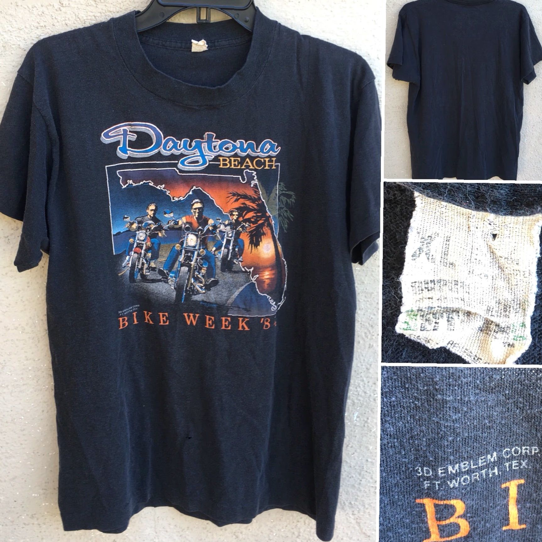 Vintage VINTAGE Daytona Beach Bike Week 84 T Shirt 3D Emblem Biker Tee XL 1980s Black Mens graphic tee Size US XL / EU 56 / 4 - 2 Thumbnail