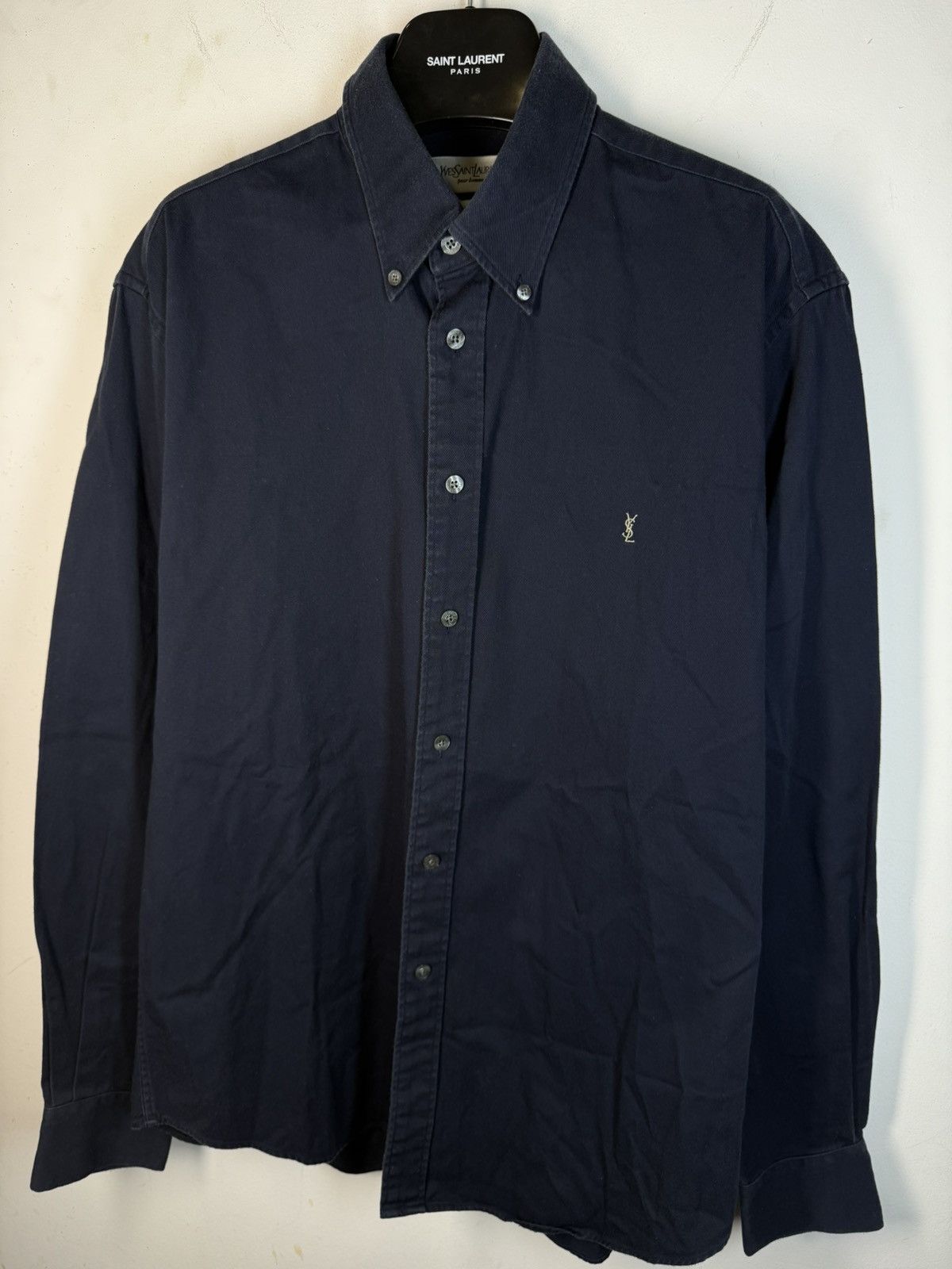 Yves Saint Laurent Heavy YSL Shirt Cotton Navy Size US L / EU 52-54 / 3 - 16 Thumbnail