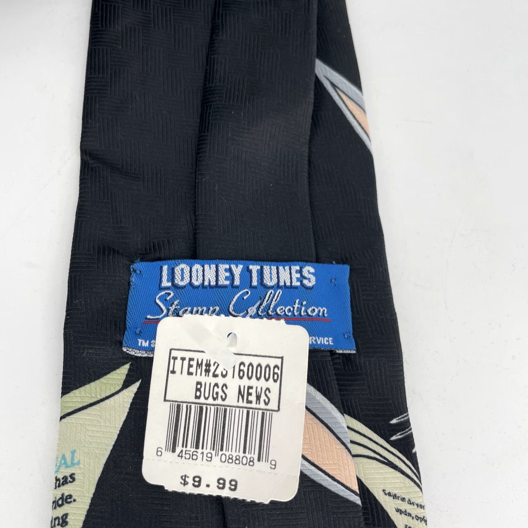 Vintage VINTAGE Looney Tunes Stamp Collection Bugs Bunny Newspaper Necktie Tie 1997 Mens Adult One Size Black Polyester Woven Logo Adjustable Classic 57"-60" Size ONE SIZE - 7 Thumbnail