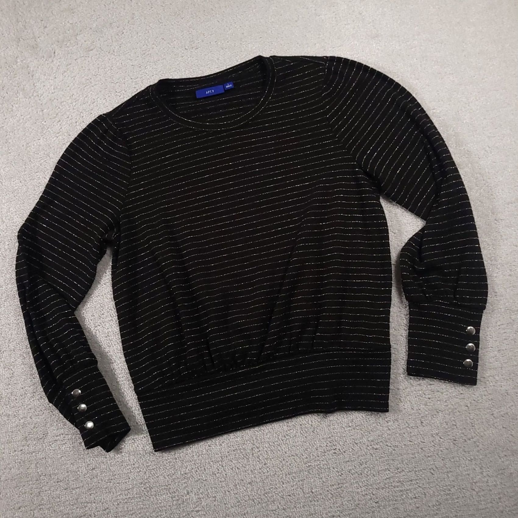 Apt. 9 Apt 9 Long Sleeve Black & Gold Stripes Banded Knit Shirt Womens Large Size L / US 10 / IT 46 - 2 Thumbnail