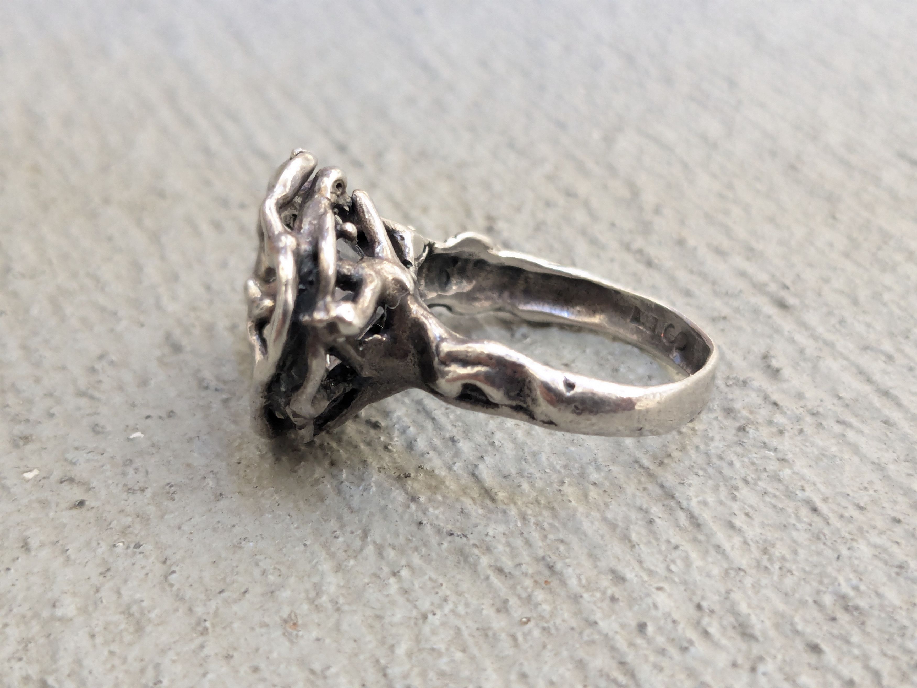Jewelry × Vintage Sterling Silver Ring 6.75 CZ Brutalist Modern Avant Garde Size ONE SIZE - 6 Thumbnail