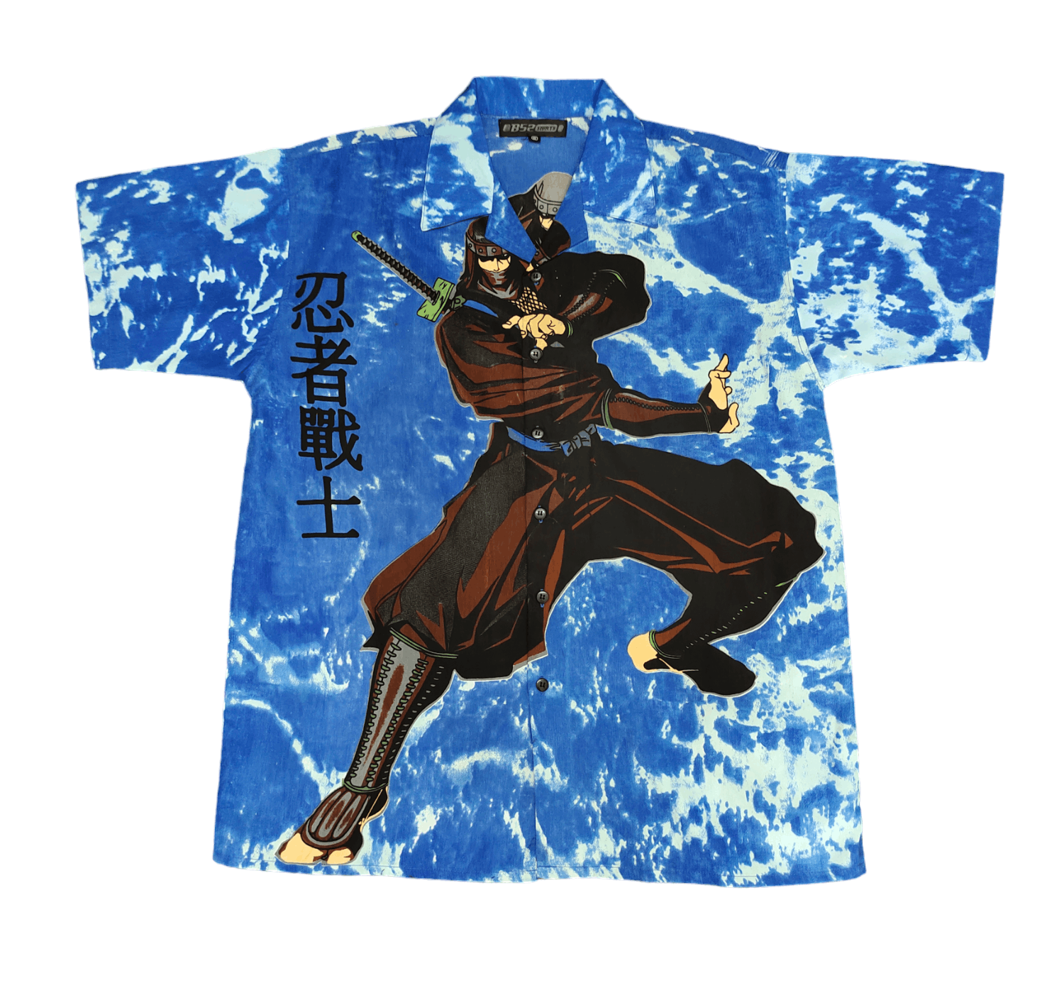 Vintage Ninja Warrior Anime Print Oversize Shirt, image size:1500x1399