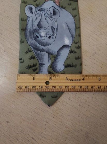 WWF Vintage World Wildlife Fund (WWF) Rhino Men's Silk Necktie Size ONE SIZE - 2 Thumbnail