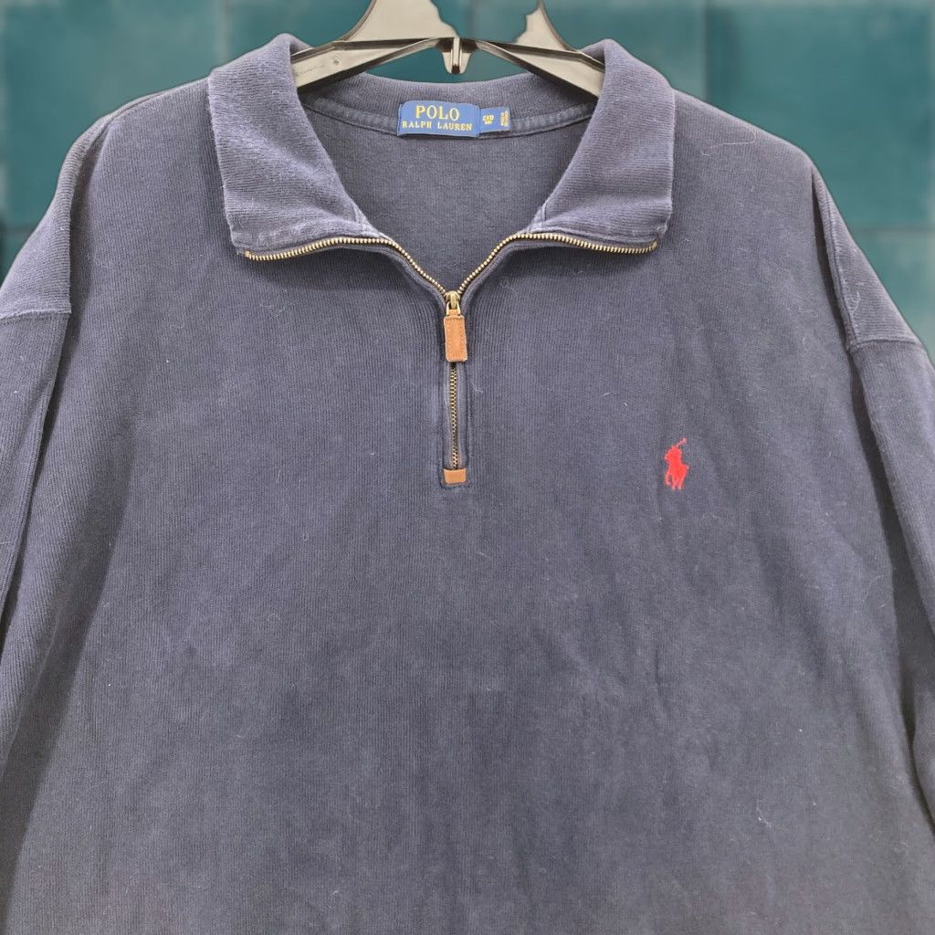 Polo Ralph Lauren Polo Ralph Lauren Navy Pullover Sweater 2XB Big Long Sleeve Quarter Zip Preppy Men Sweater Size US XXL / EU 58 / 5 - 1 Thumbnail
